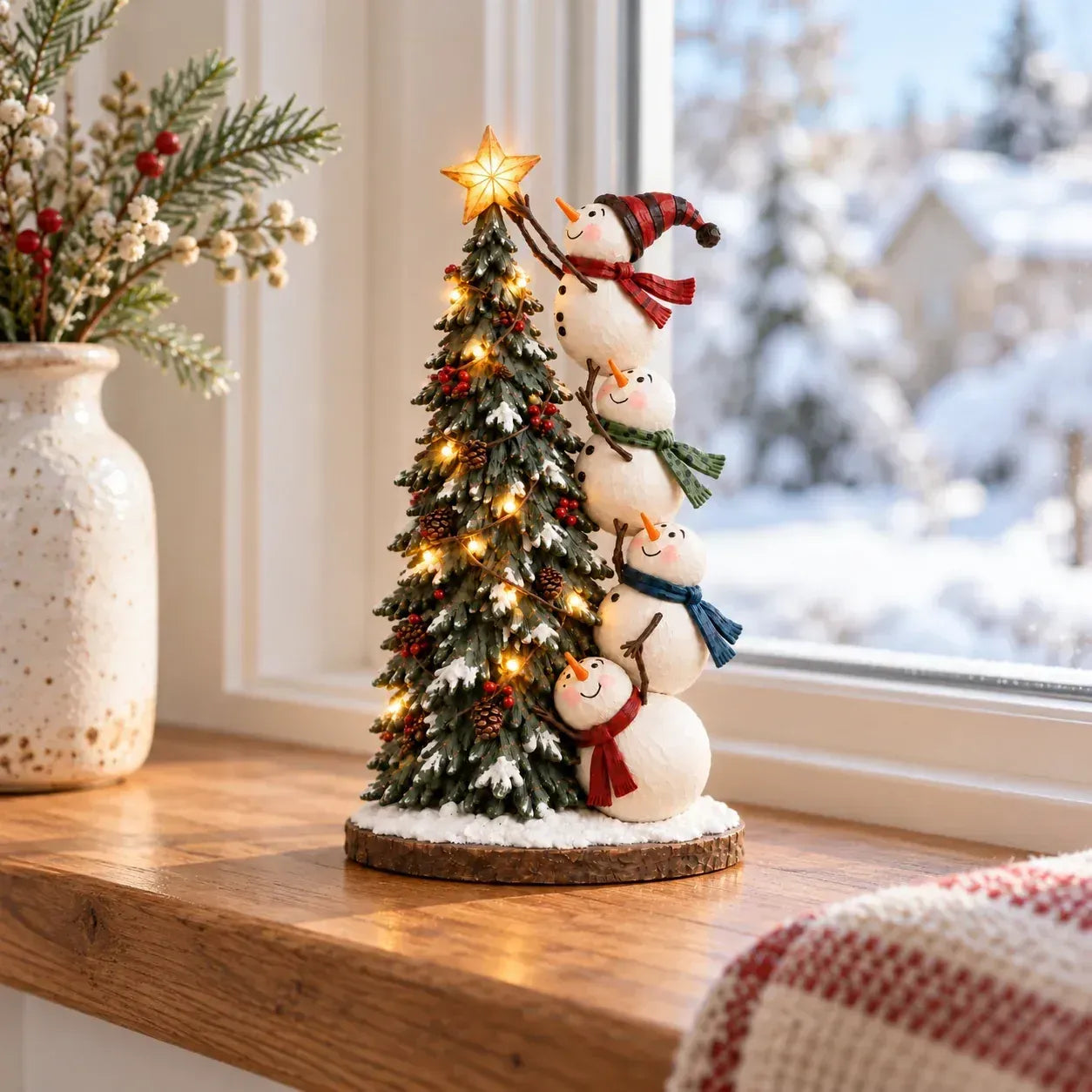❄ Snowmen Topping the Christmas Tree – Lighted Christmas Figurine