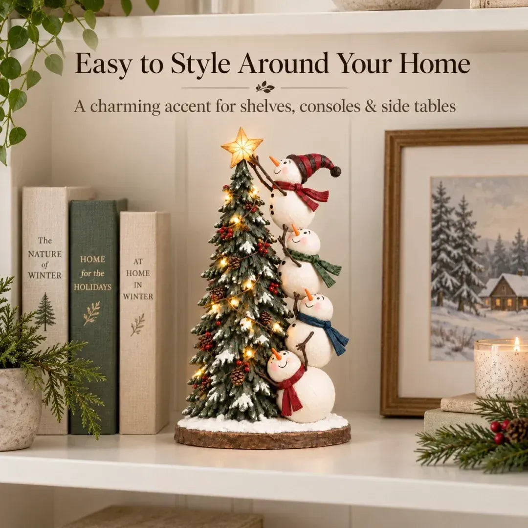 ❄ Snowmen Topping the Christmas Tree – Lighted Christmas Figurine