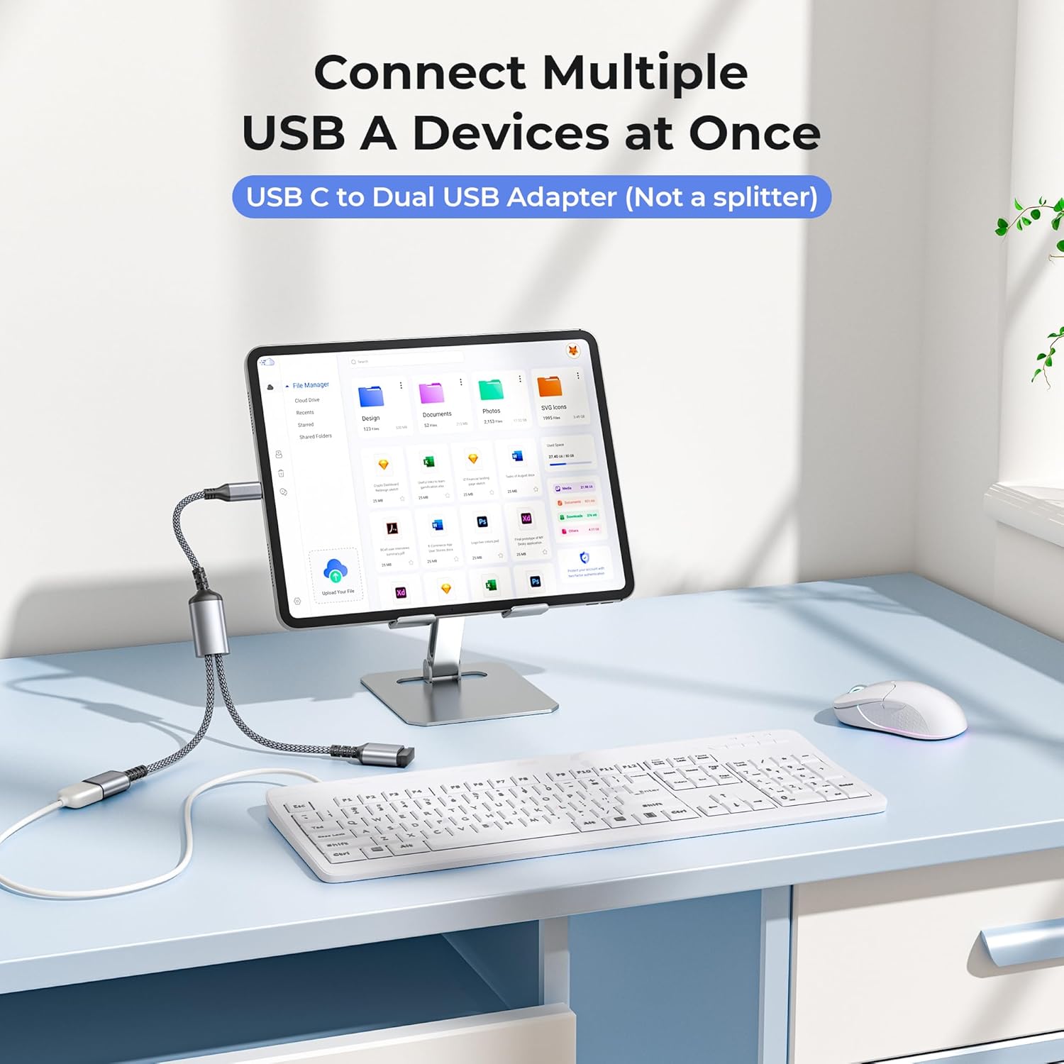 AMOSTING USB C Male to Dual USB Female Cable Splitter