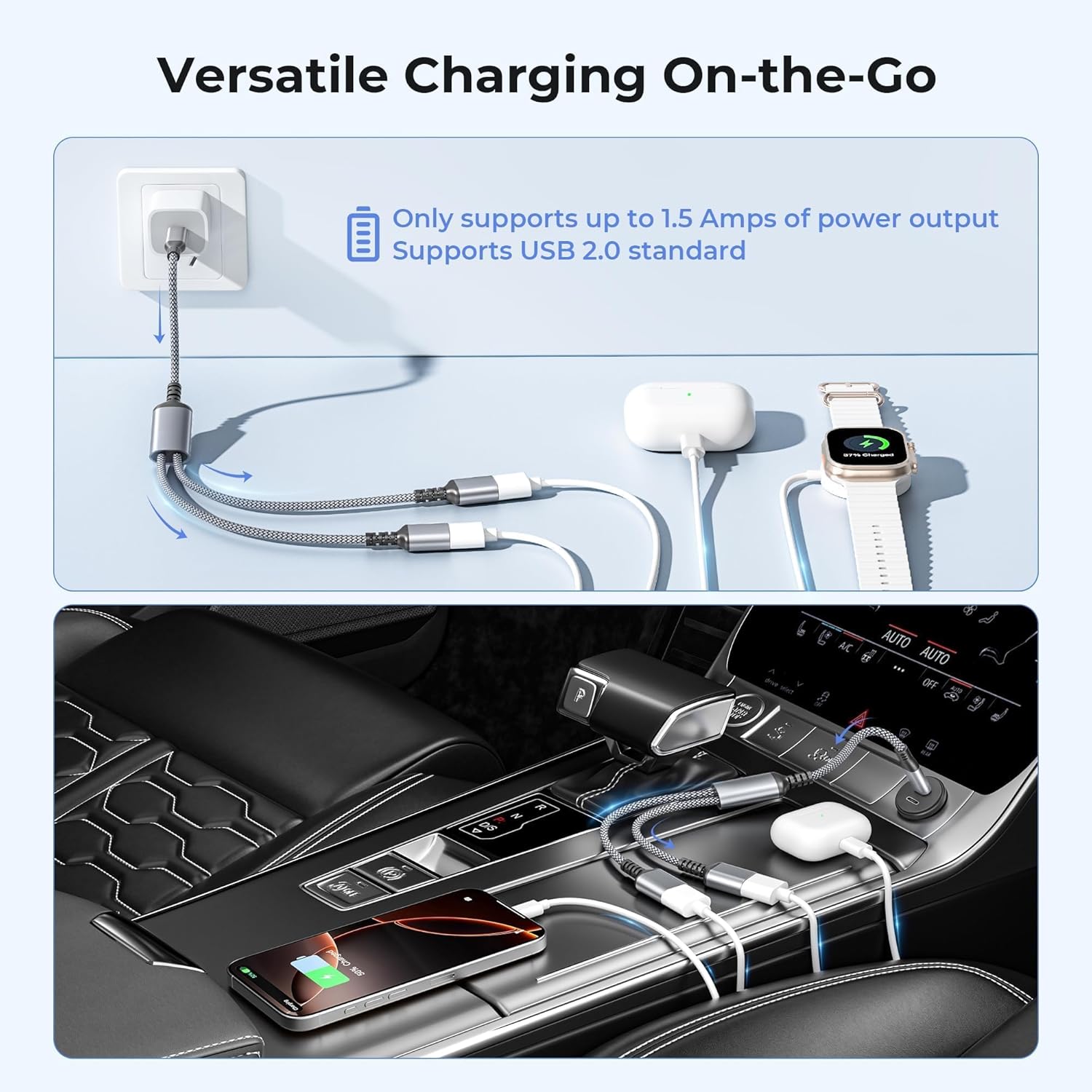 AMOSTING USB C Male to Dual USB Female Cable Splitter