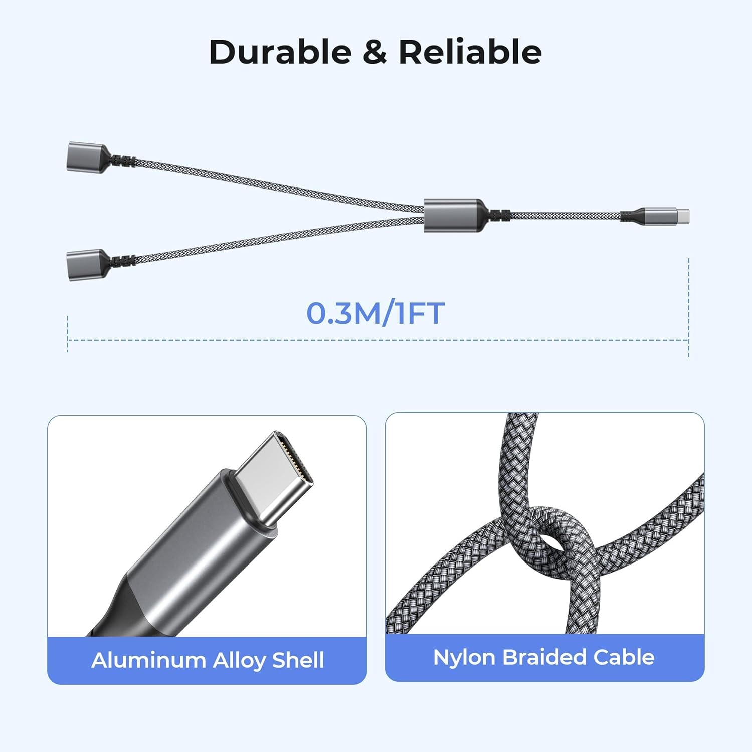 AMOSTING USB C Male to Dual USB Female Cable Splitter