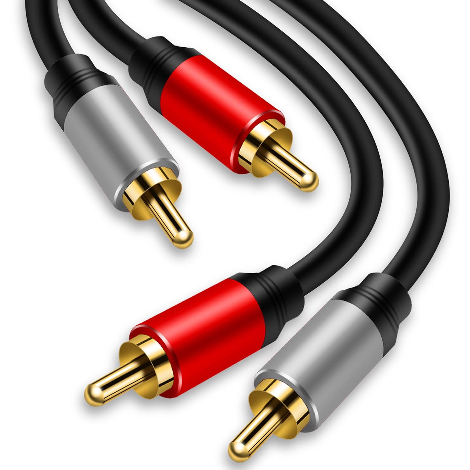 AMOSTING 2RCA to 2RCA Cable, Gold-Plated 2 RCA Male to 2 RCA Male Stereo Audio Cable for Home Theater, HDTV, Gaming Consoles, Hi-Fi Systems