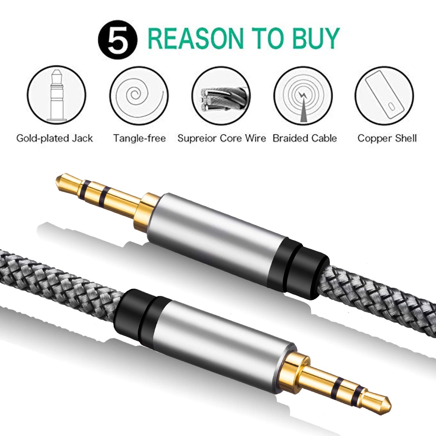 AMOSTIING 3.5mm Nylon Braided Audio Cable