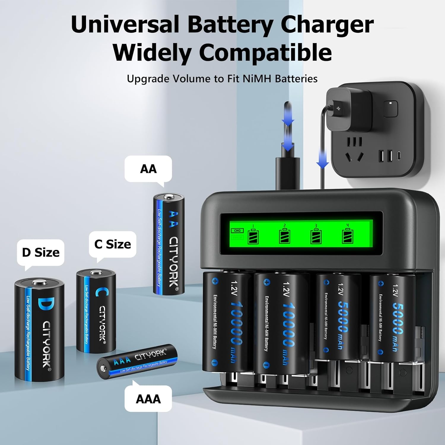 AMOSTING 8 Bay AA AAA C D Battery Charger