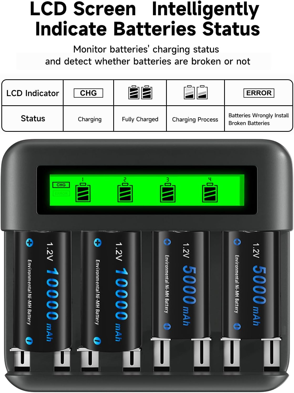 AMOSTING 8 Bay AA AAA C D Battery Charger