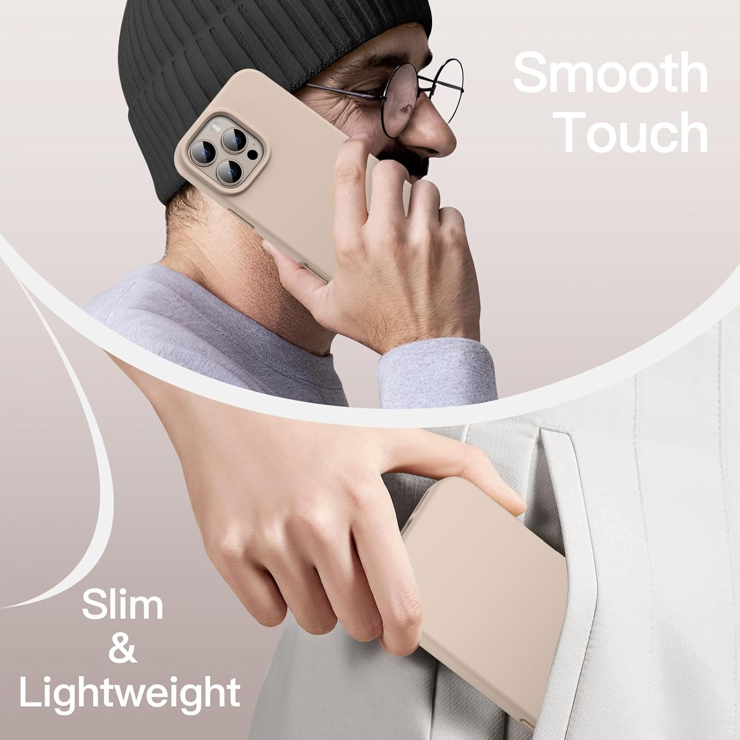 AMOSTING Liquid Silicone Case for iPhone 16 Pro Max (Desert Titanium)