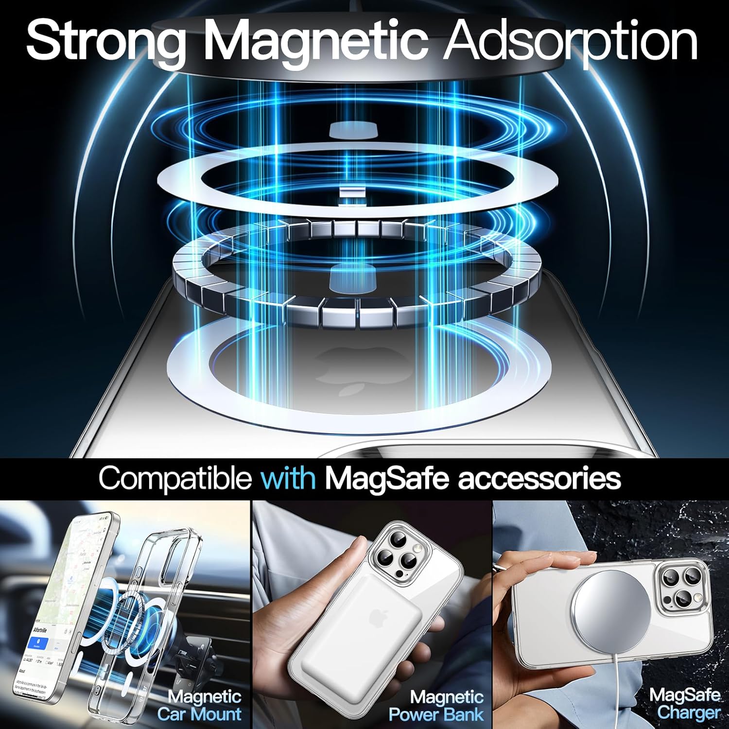 AMOSTING Magnetic Case for iPhone 16 Pro (Clear)