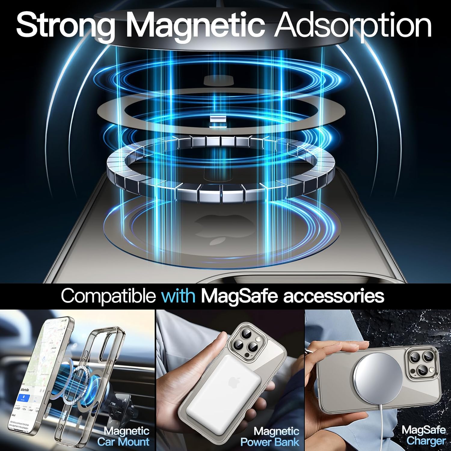 AMOSTING Magnetic Case for iPhone 16 Pro (Natural Titanium)