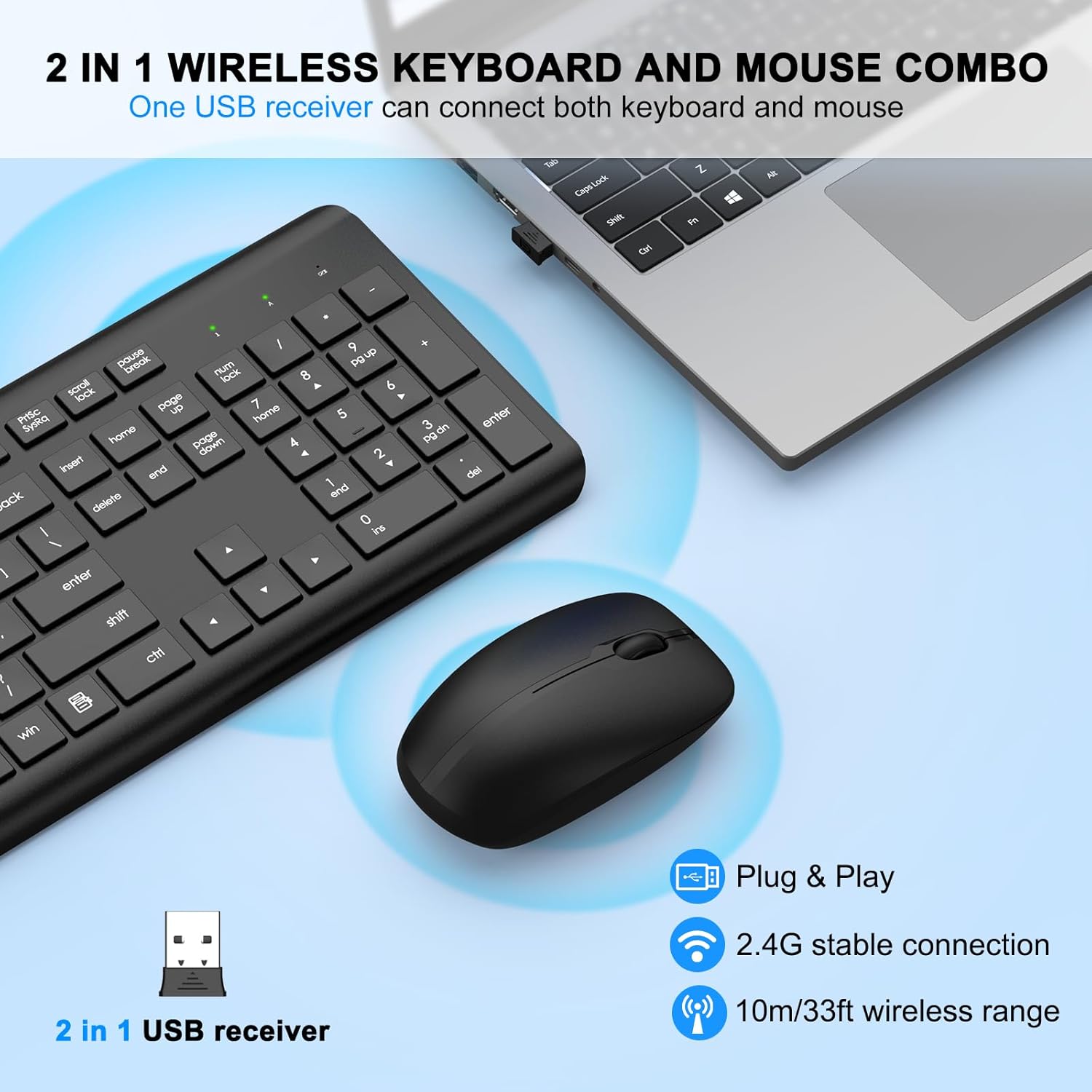 AMOSTING Wireless Keyboard and Mouse Combo