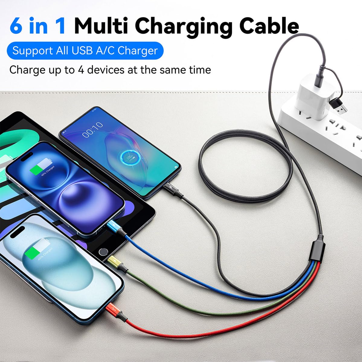 AMOSTING 6 in 1 Multiple Charging Cable 2Pack 6Ft