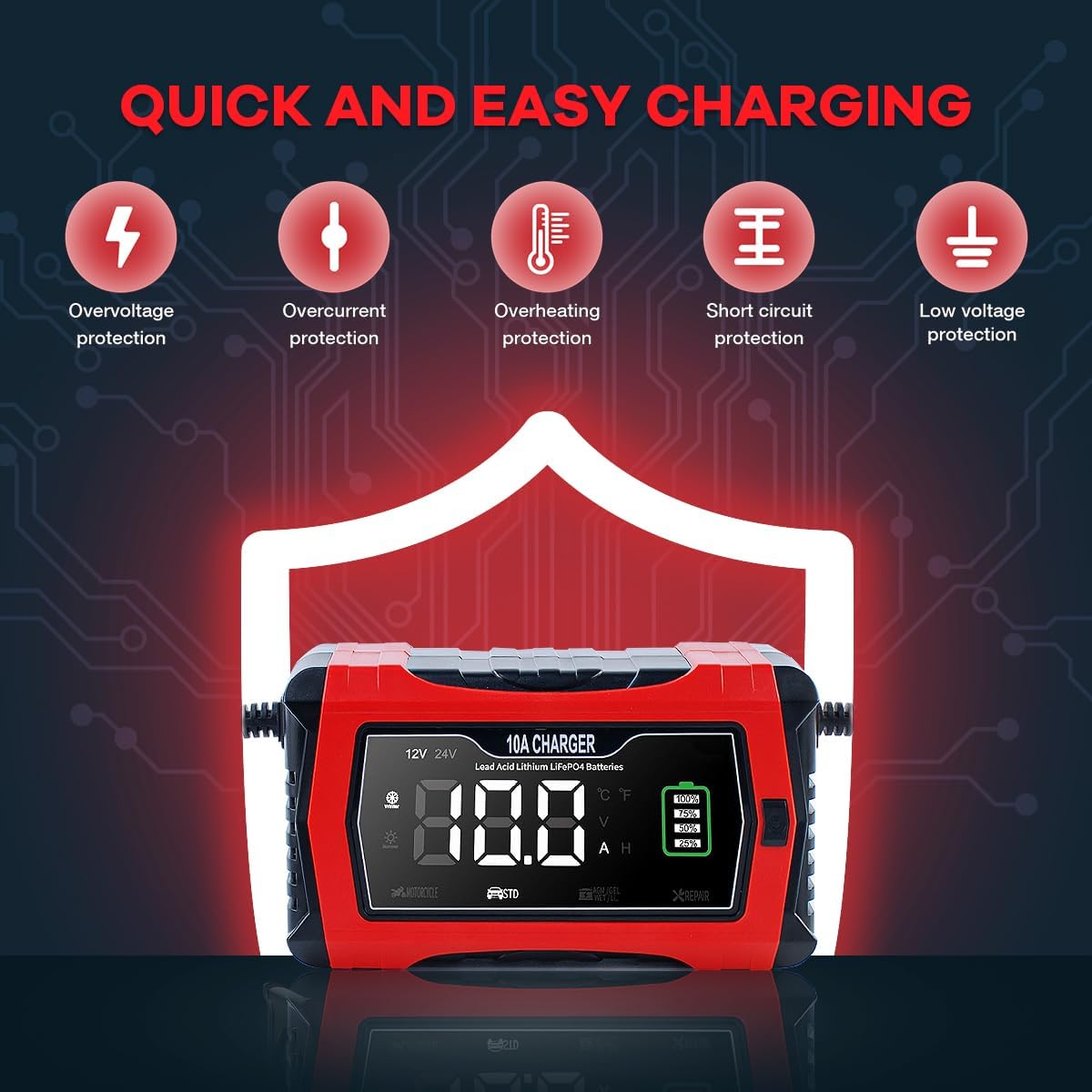 AMOSTING Smart Battery Charger 10A