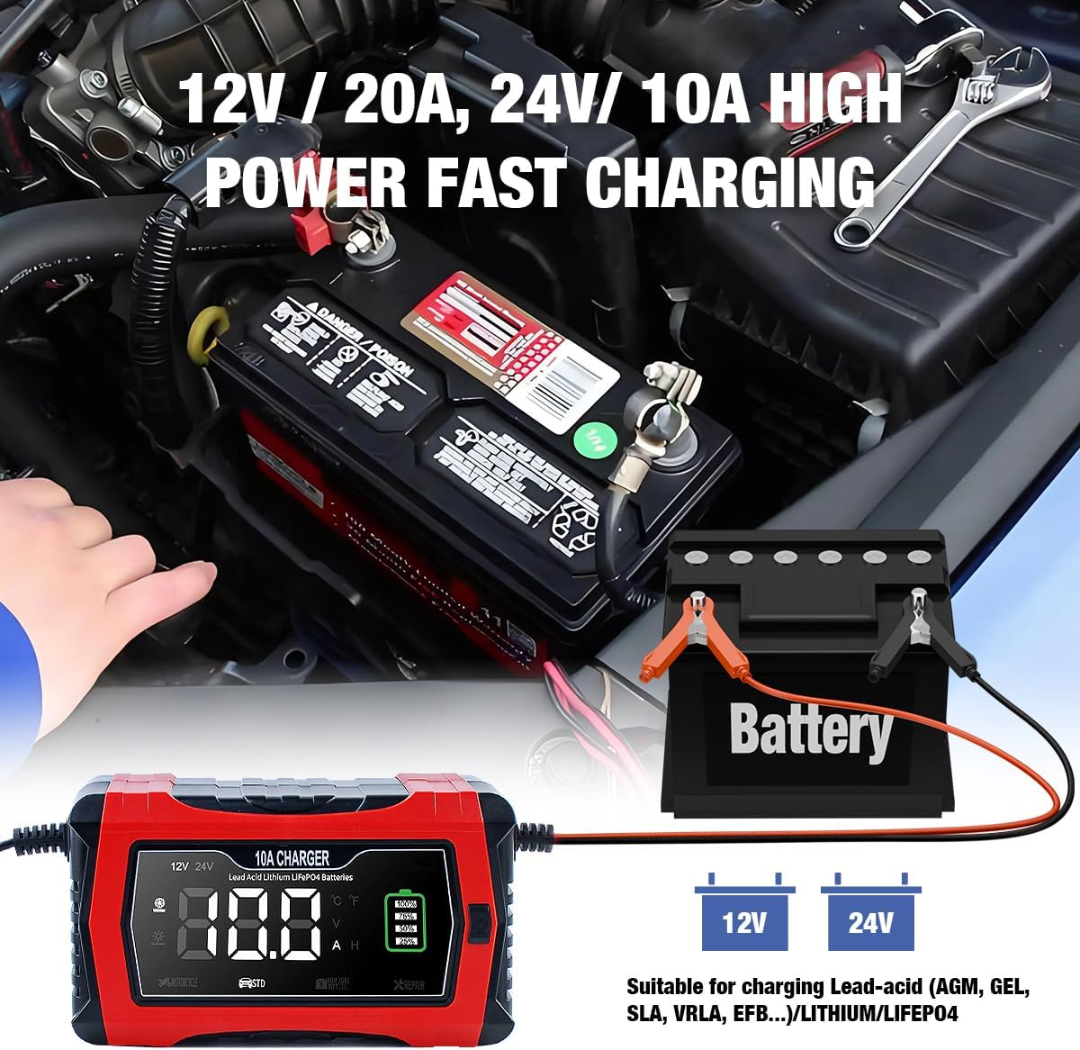 AMOSTING Smart Battery Charger 10A
