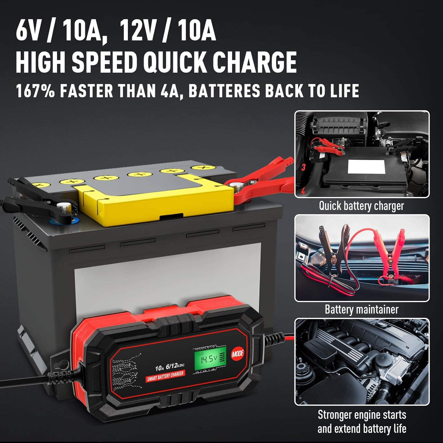 AMOSTING 10A Car Battery Charger
