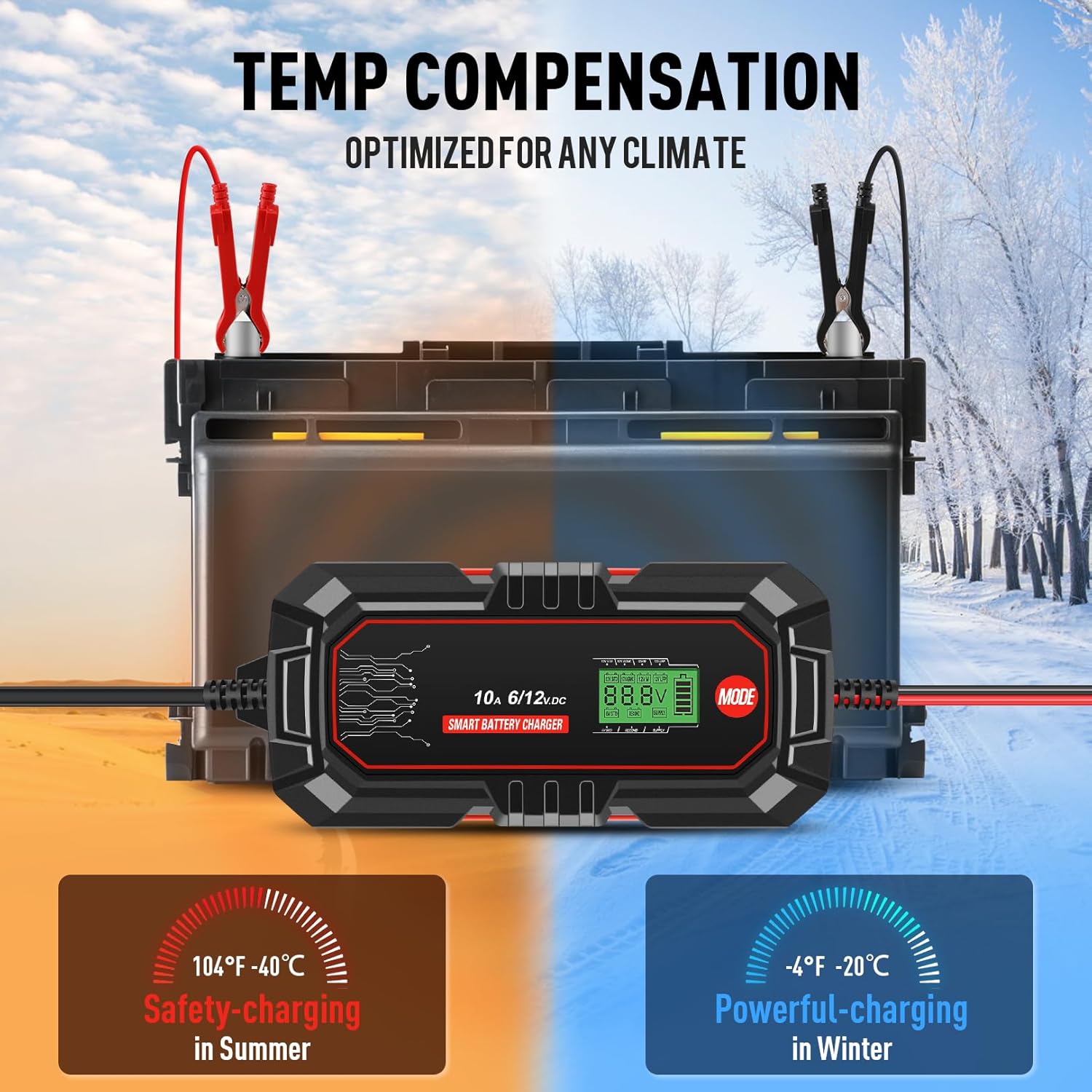 AMOSTING 10A Car Battery Charger