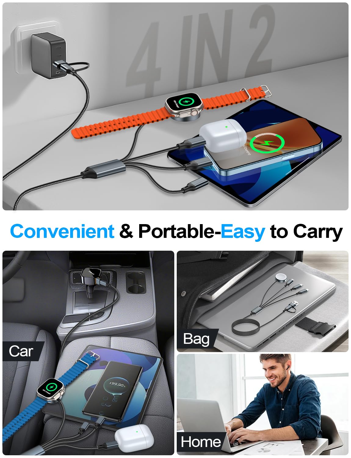 AMOSTING Travel Essentials,Multi Charging Cable 4Ft