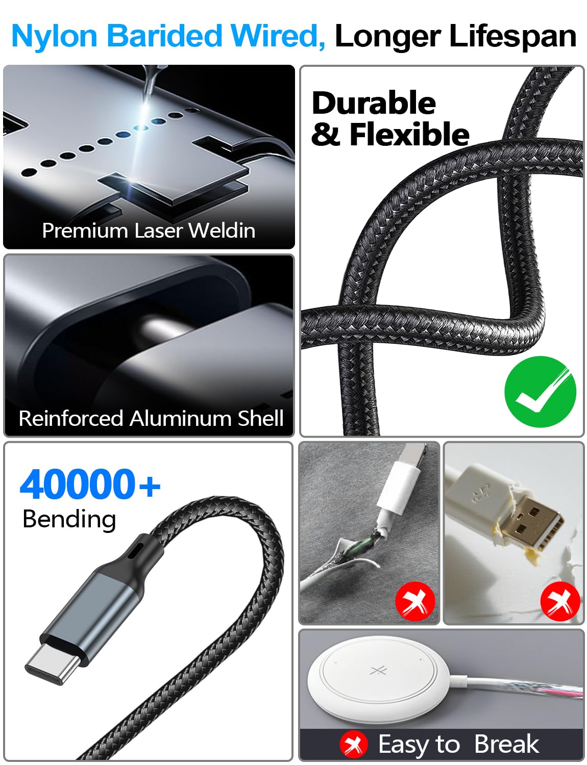 AMOSTING Travel Essentials,Multi Charging Cable 4Ft