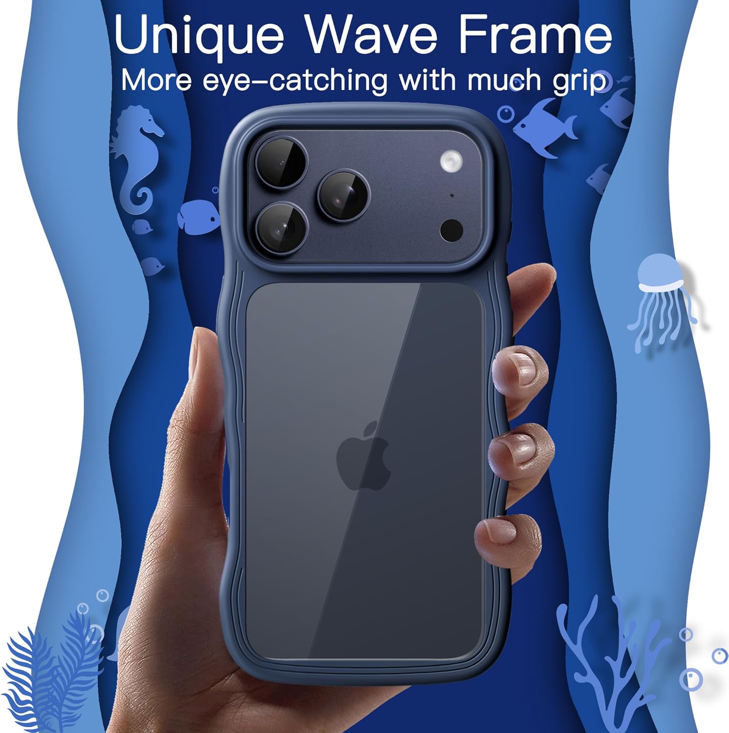AMOSTING Wavy Case for iPhone 17 Pro Max（Dark Blue）