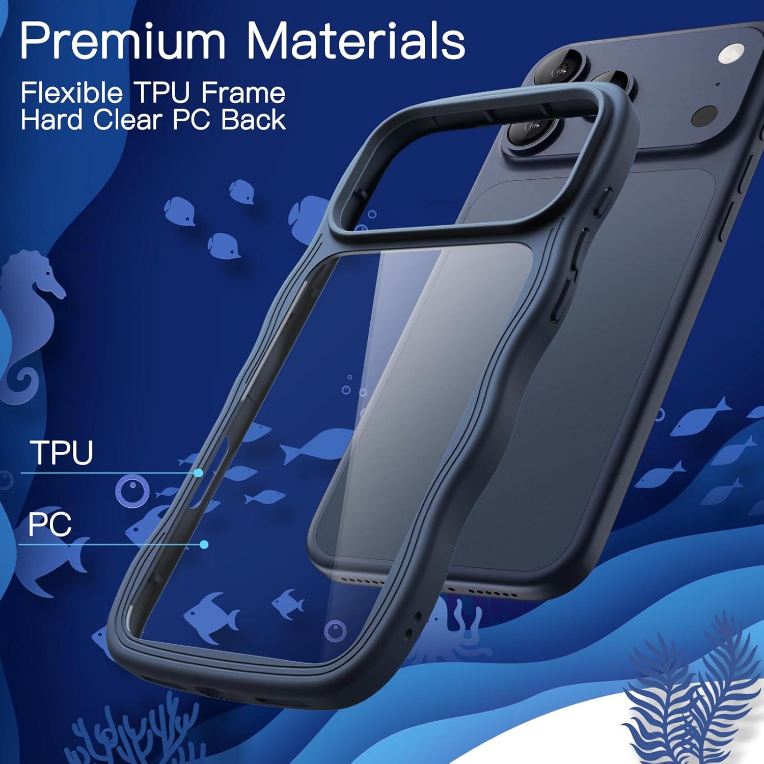 AMOSTING Wavy Case for iPhone 17 Pro Max（Dark Blue）