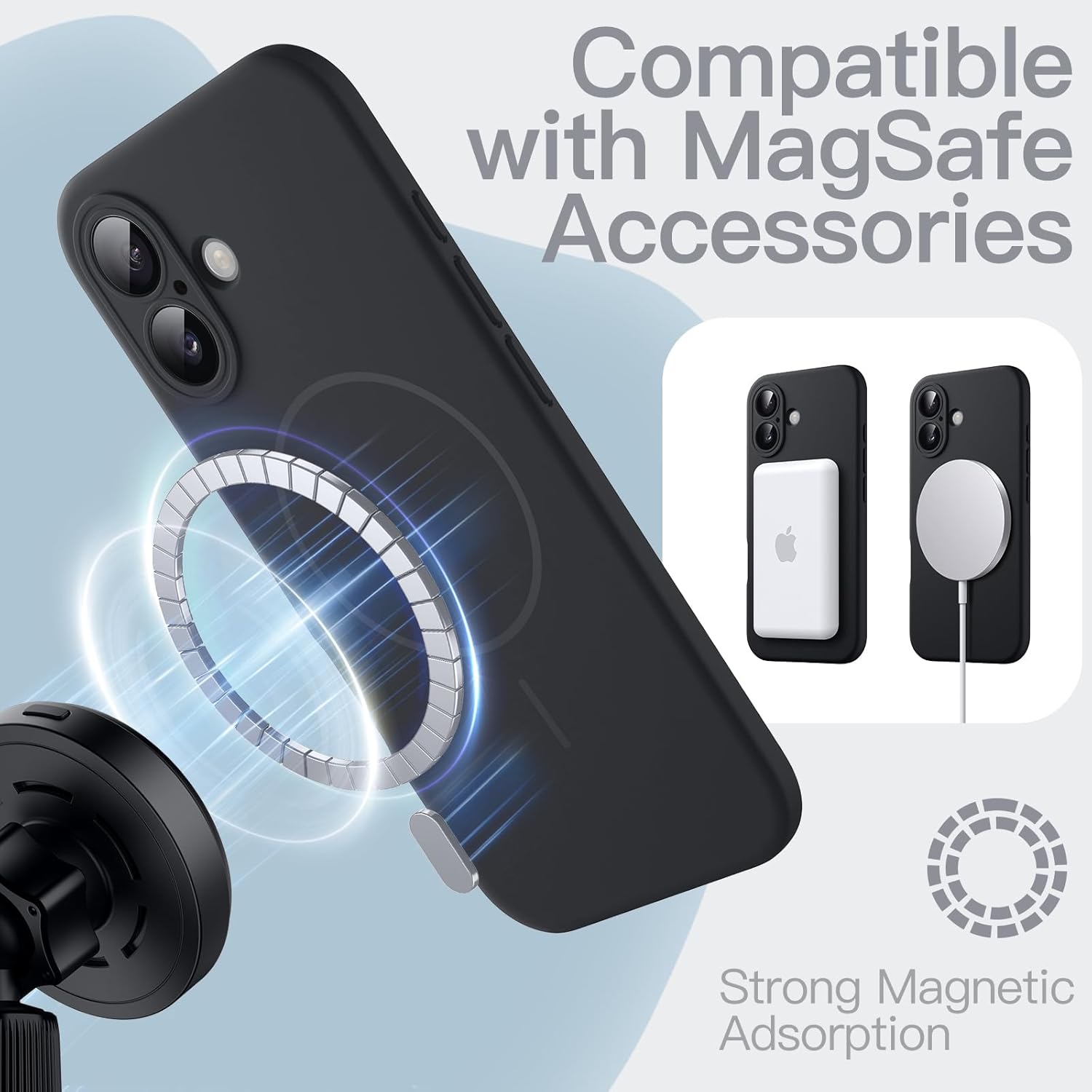 AMOSTING Magnetic Silicone Case for iPhone 17 (Dark Black)