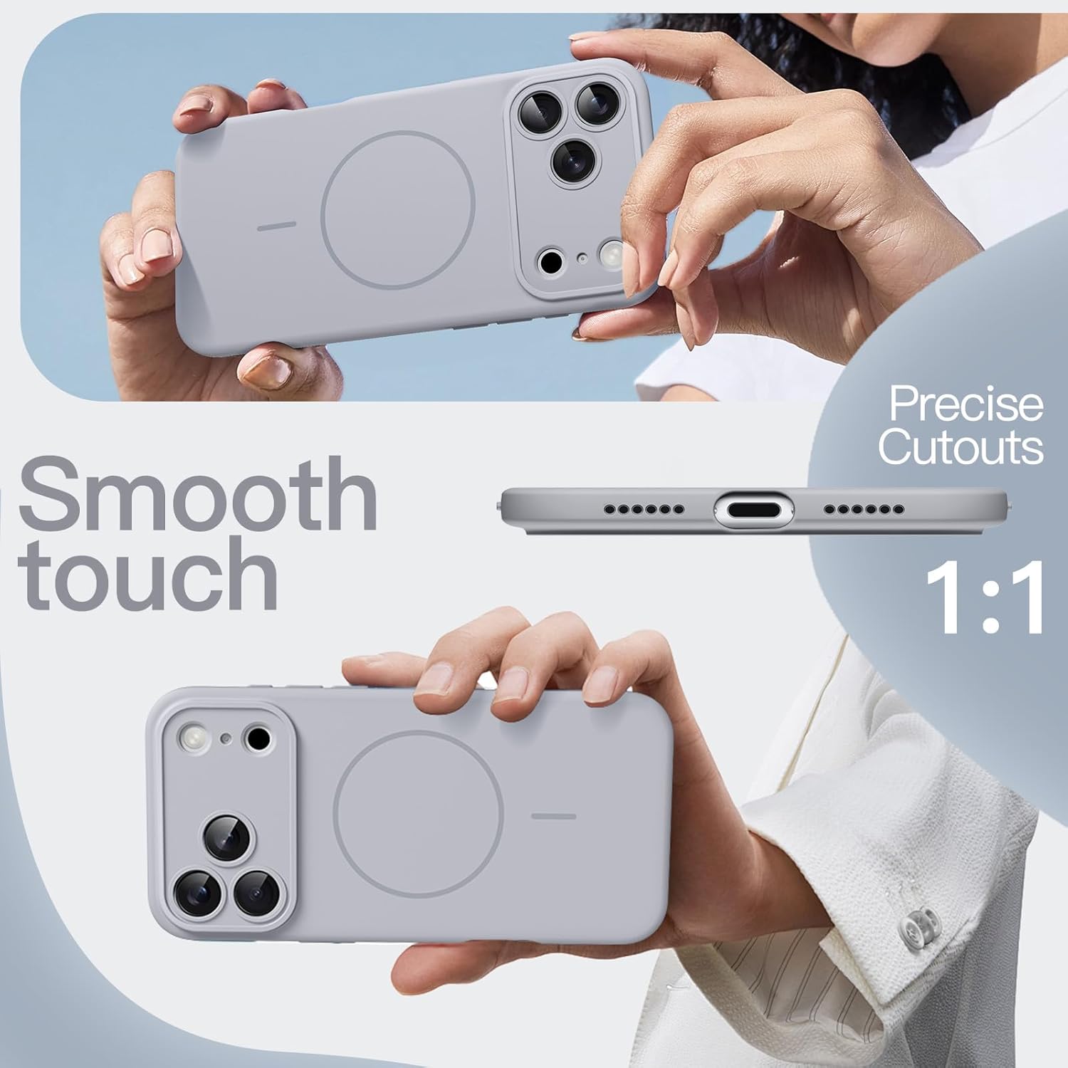 AMOSTING Magnetic Silicone Case for iPhone 17 Pro Max (Grey)