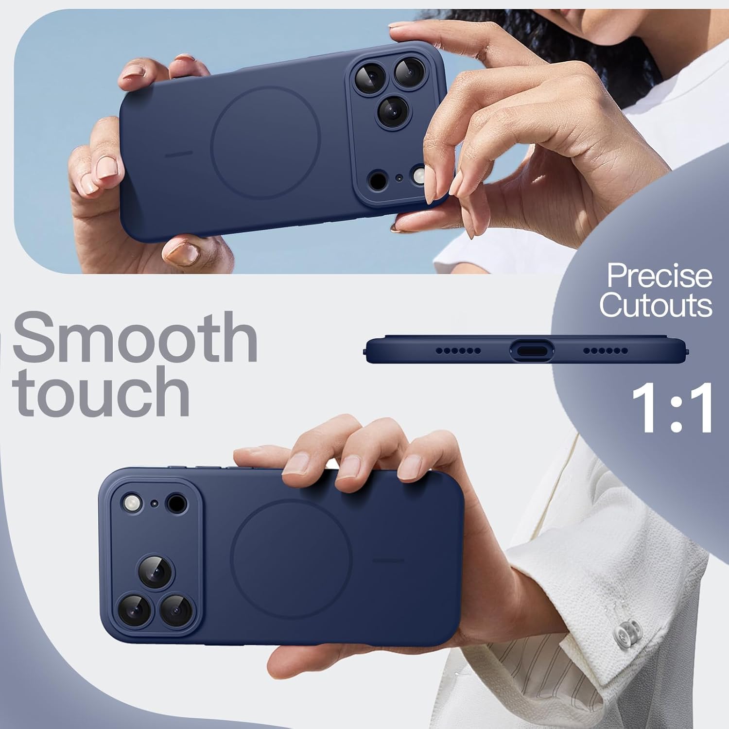 AMOSTING Magnetic Silicone Case for iPhone 17 Pro Max (Dark Blue)
