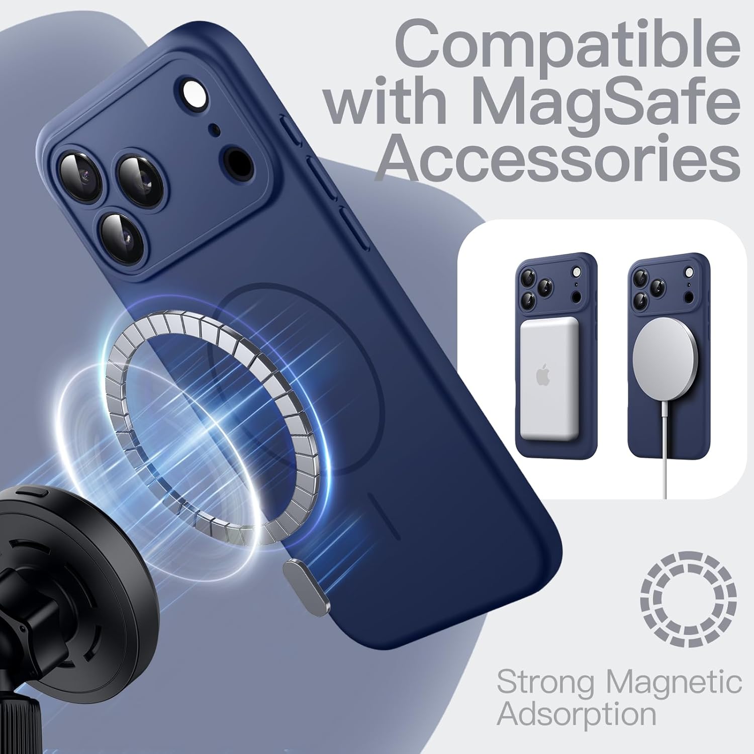 AMOSTING Magnetic Silicone Case for iPhone 17 Pro (Dark Blue)
