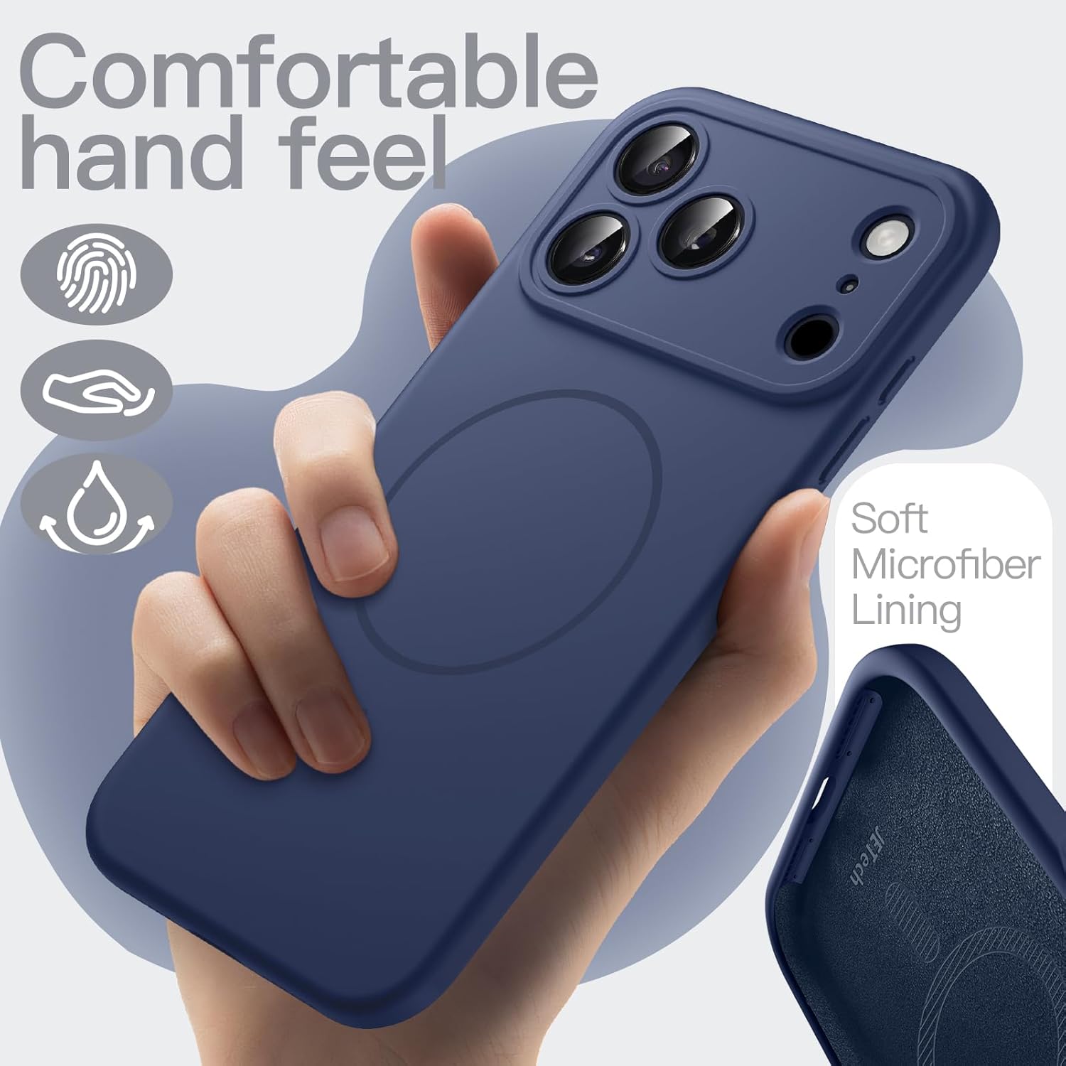 AMOSTING Magnetic Silicone Case for iPhone 17 Pro (Dark Blue)