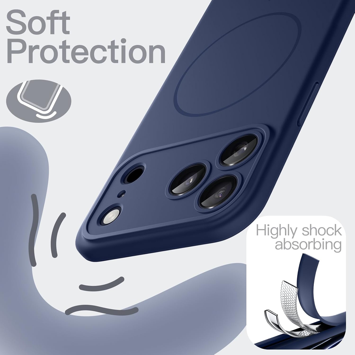 AMOSTING Magnetic Silicone Case for iPhone 17 Pro (Dark Blue)
