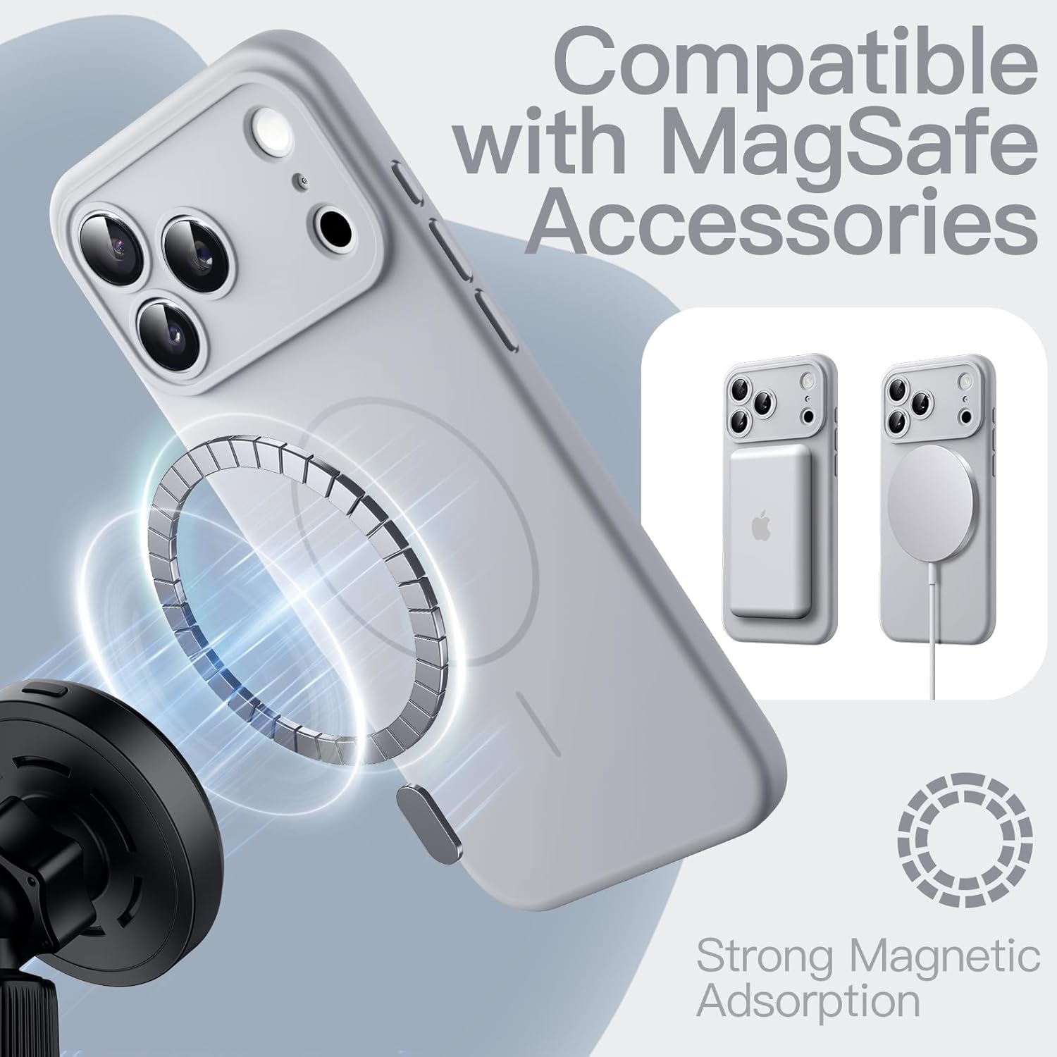 AMOSTING Magnetic Silicone Case for iPhone 17 Pro (Grey)