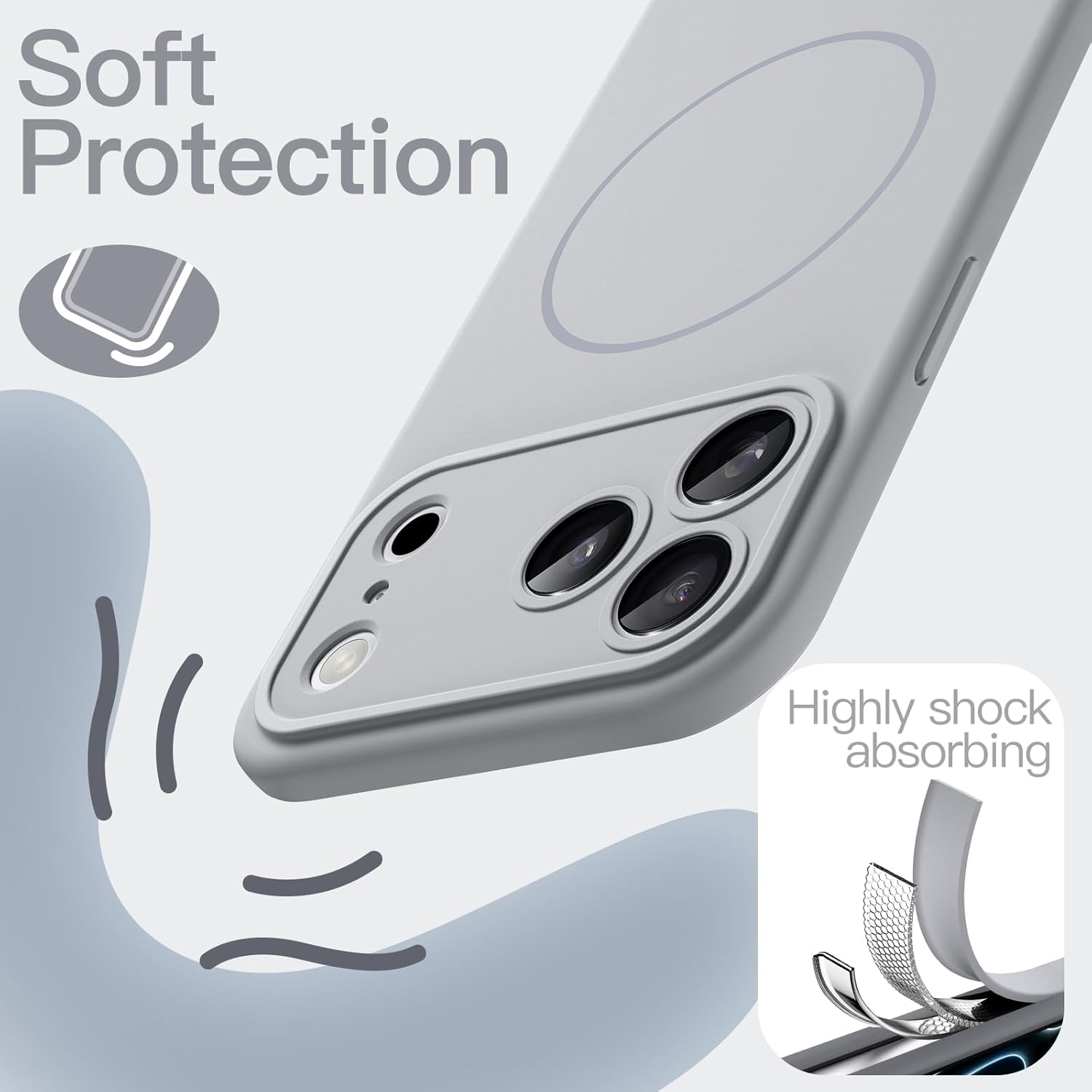AMOSTING Magnetic Silicone Case for iPhone 17 Pro (Grey)