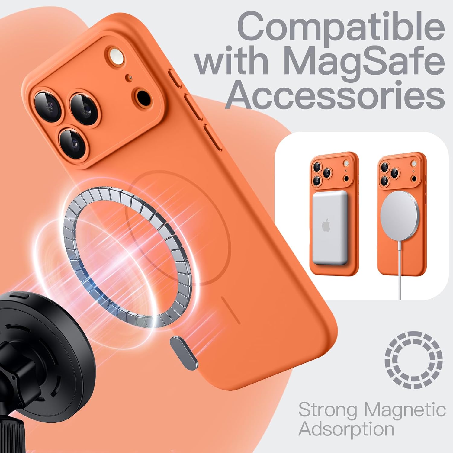 AMOSTING Magnetic Silicone Case for iPhone 17 Pro (Orange)