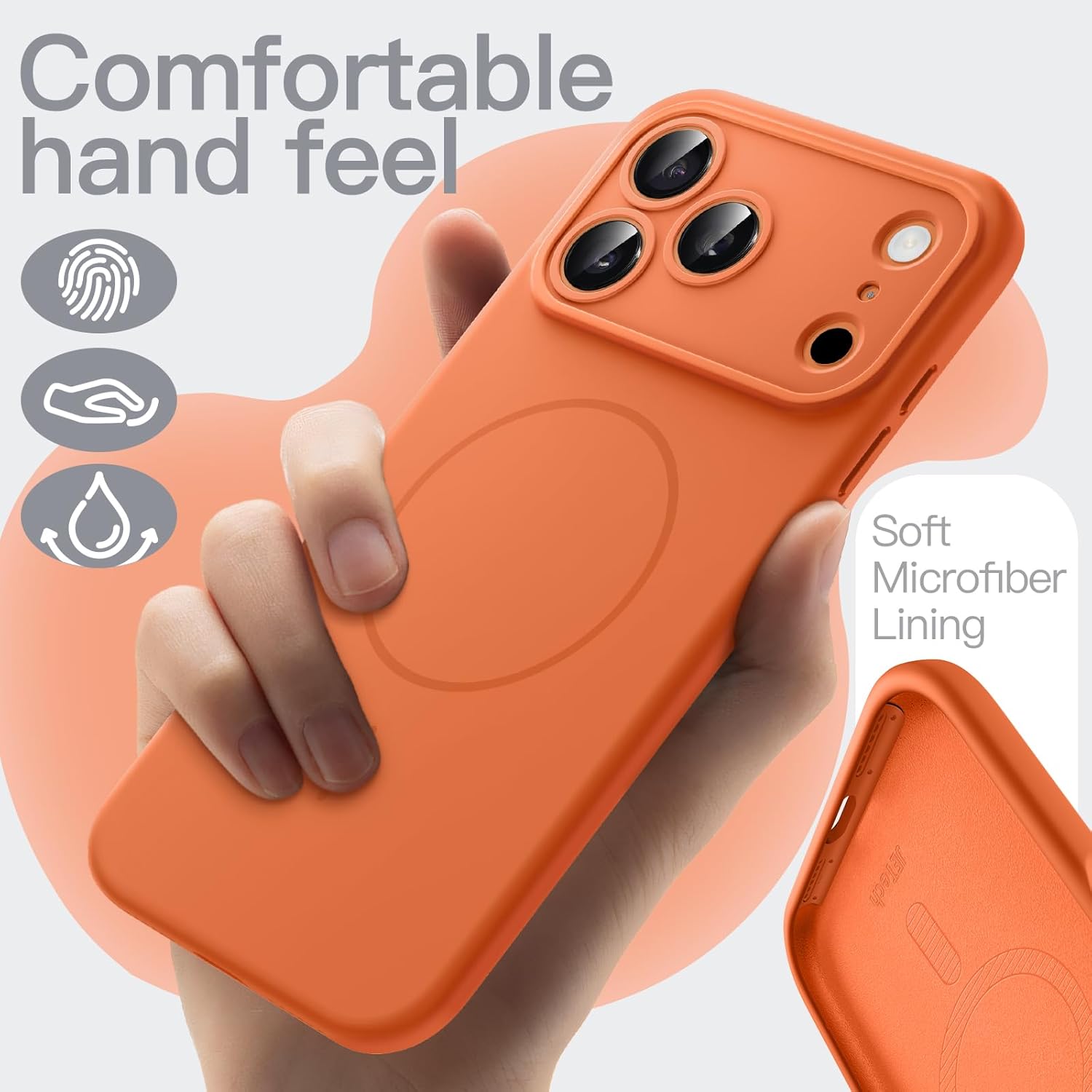 AMOSTING Magnetic Silicone Case for iPhone 17 Pro (Orange)