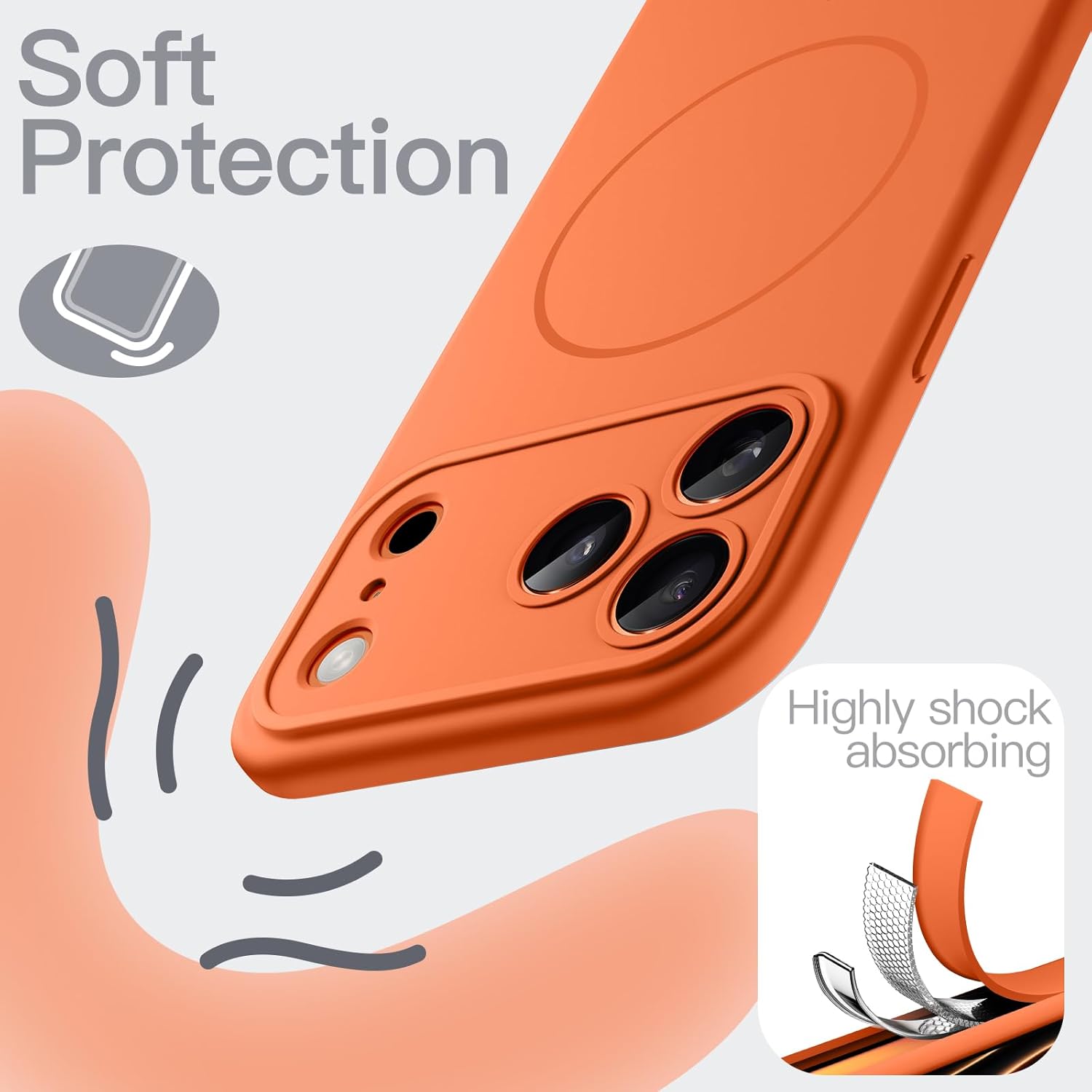 AMOSTING Magnetic Silicone Case for iPhone 17 Pro (Orange)