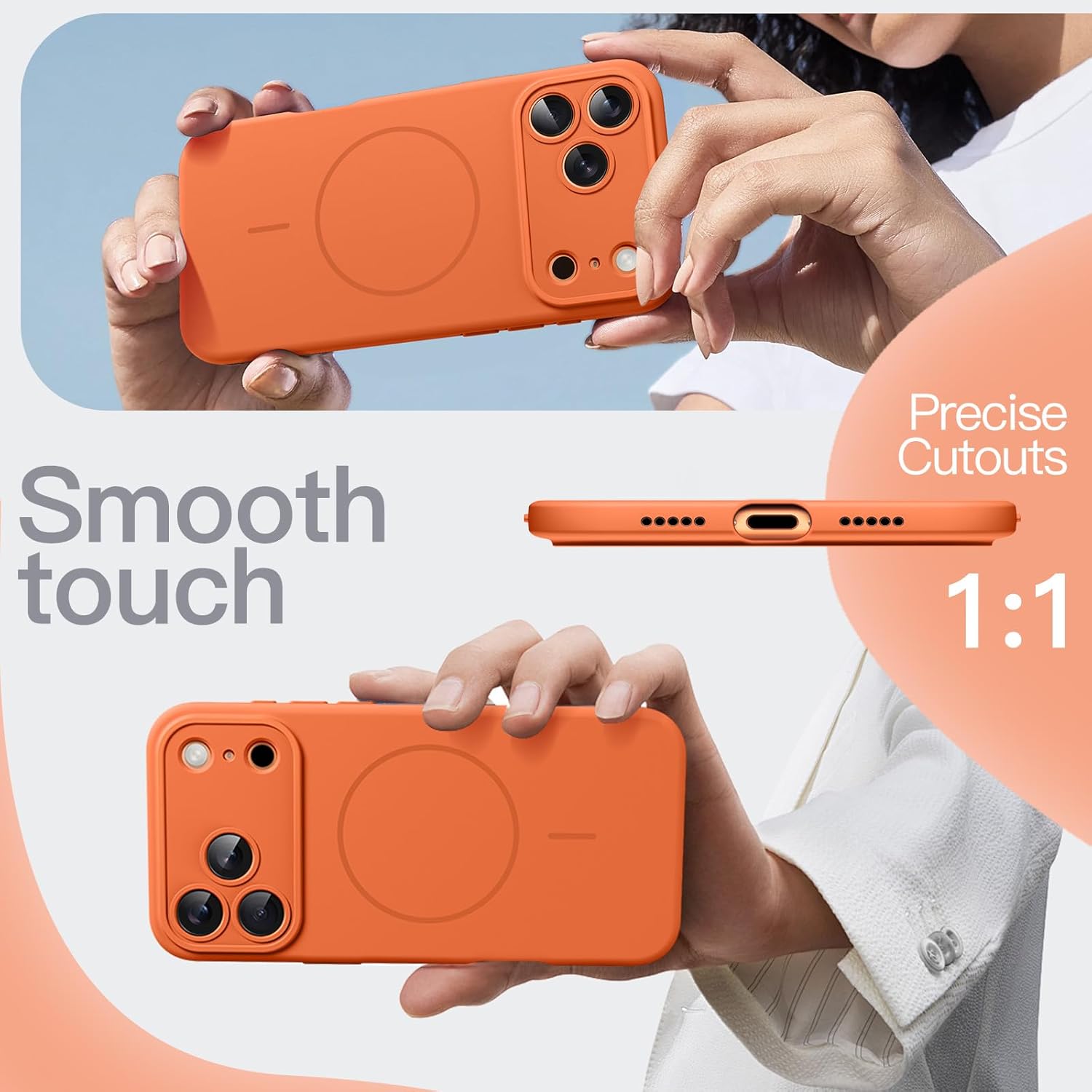 AMOSTING Magnetic Silicone Case for iPhone 17 Pro (Orange)