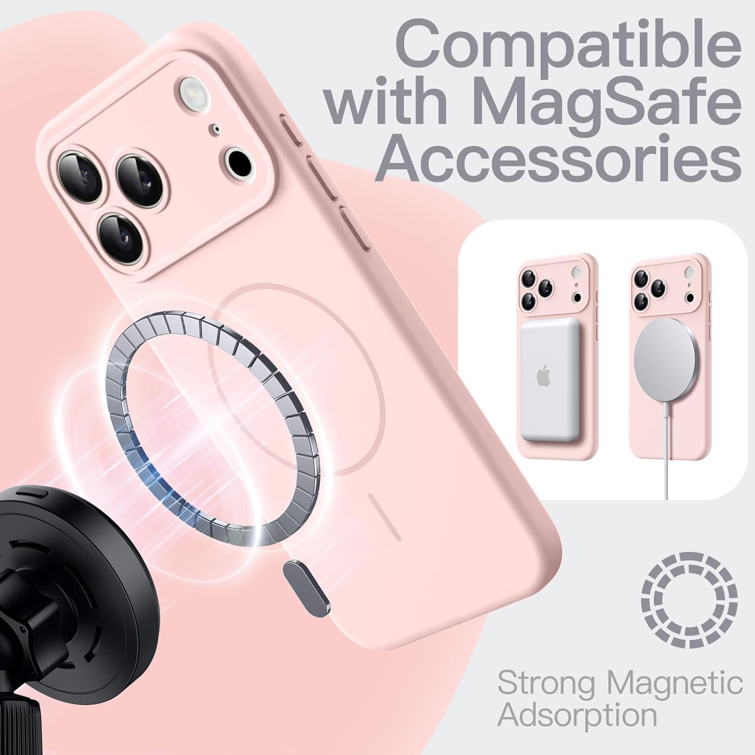 AMOSTING Magnetic Silicone Case for iPhone 17 Pro (Pink)