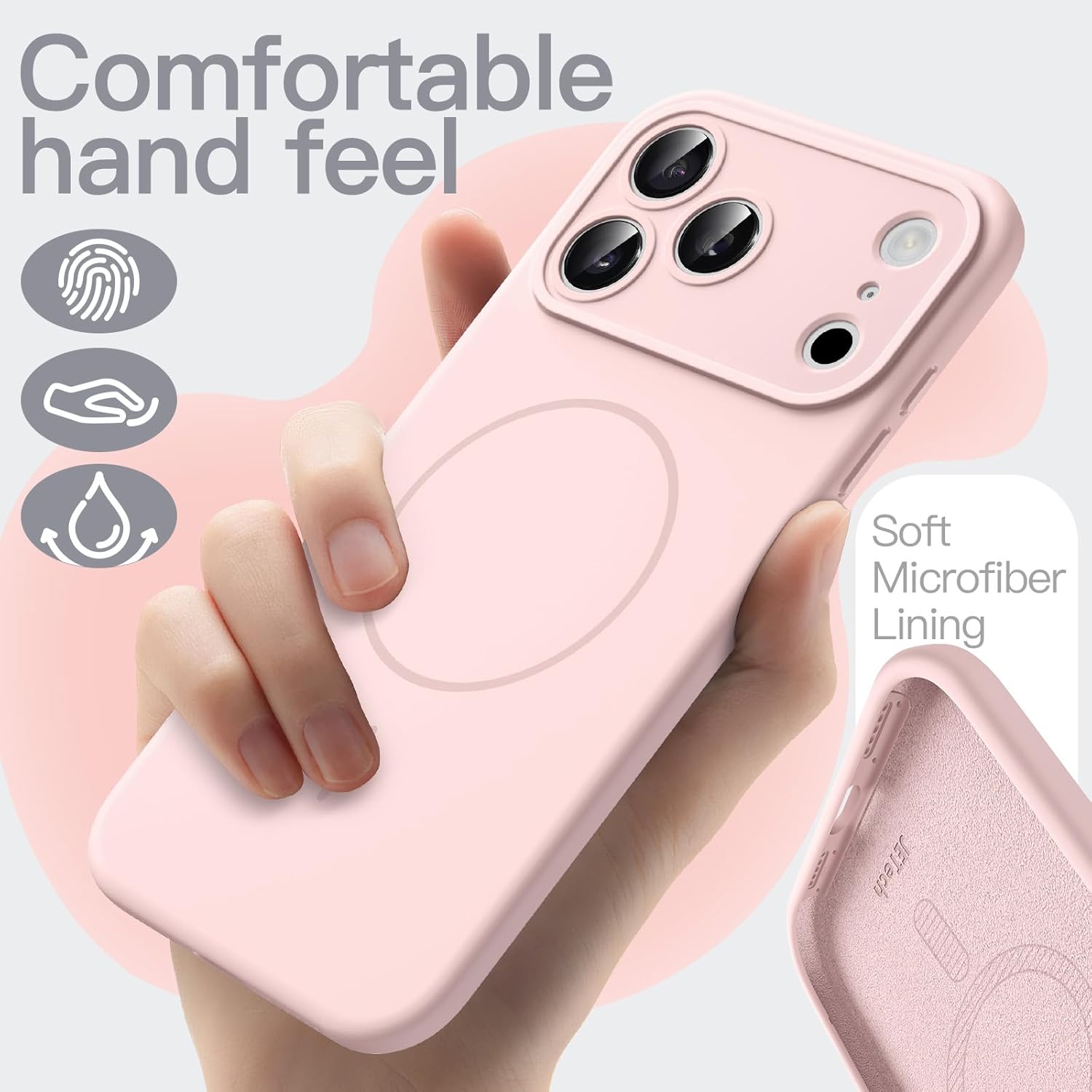 AMOSTING Magnetic Silicone Case for iPhone 17 Pro (Pink)