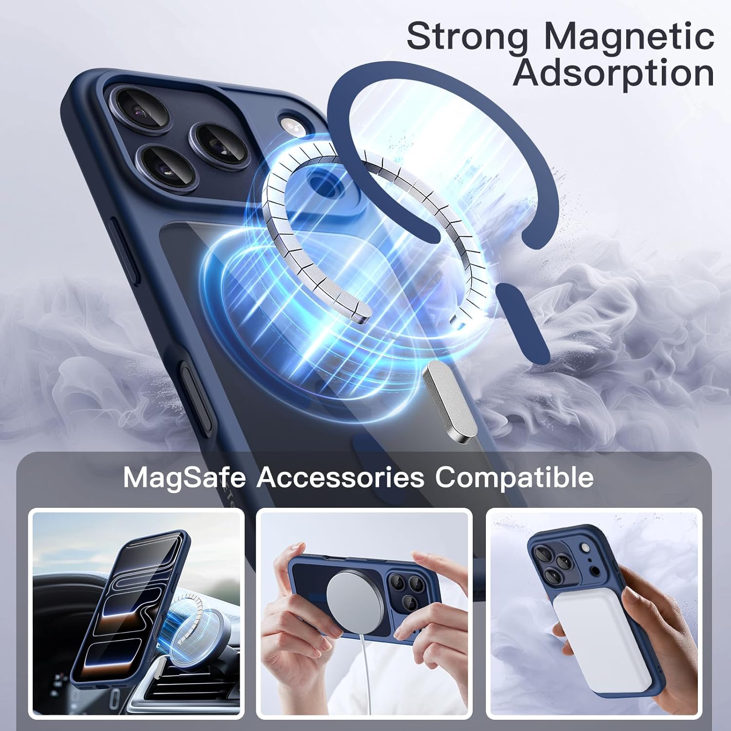 AMOSTING Magnetic Case for iPhone 17 Pro Max (Dark Blue)