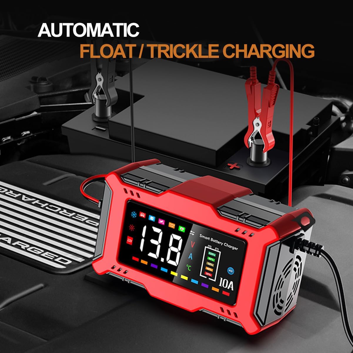AMOSTING Car Battery Charger 10A with Large LCD Display