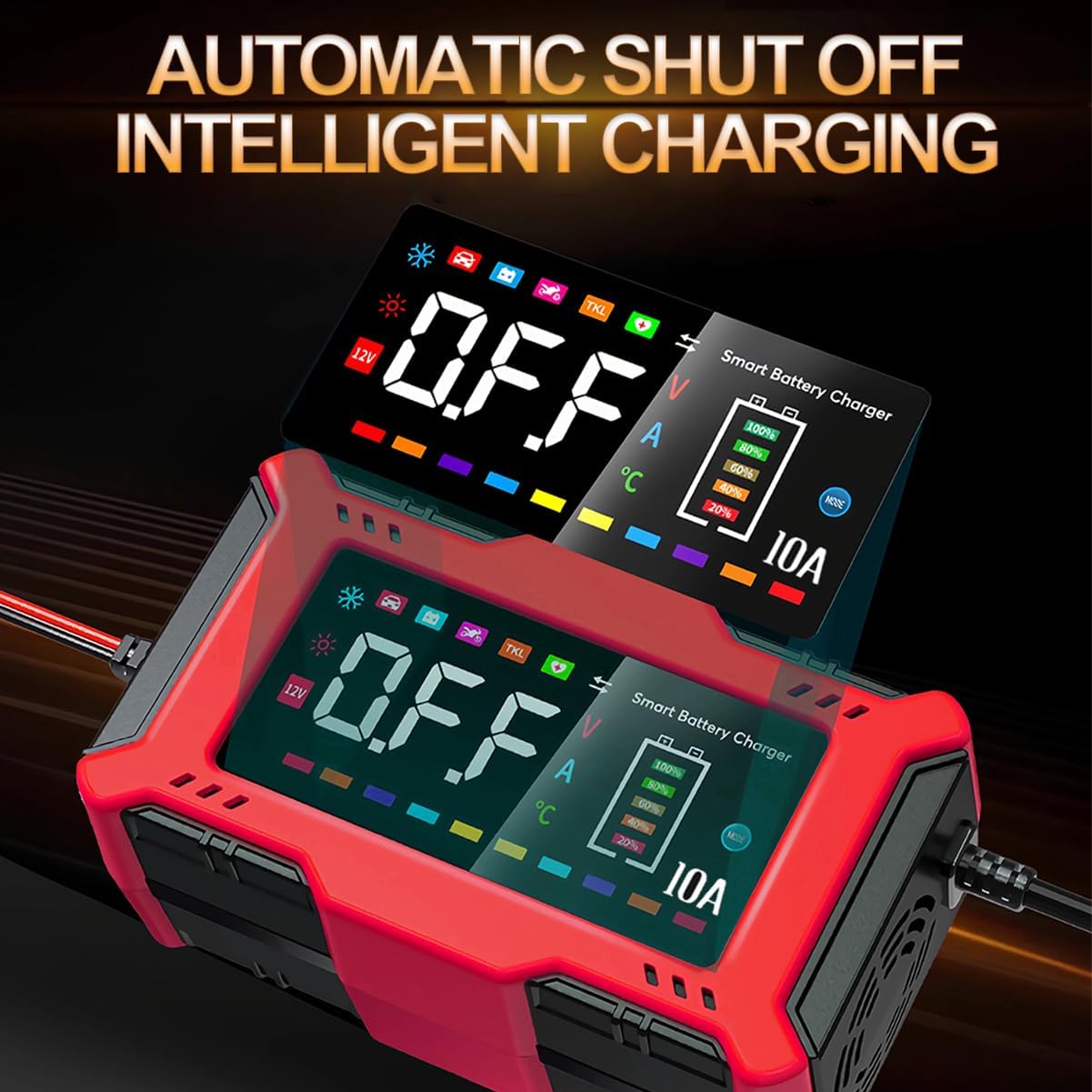 AMOSTING Car Battery Charger 10A with Large LCD Display