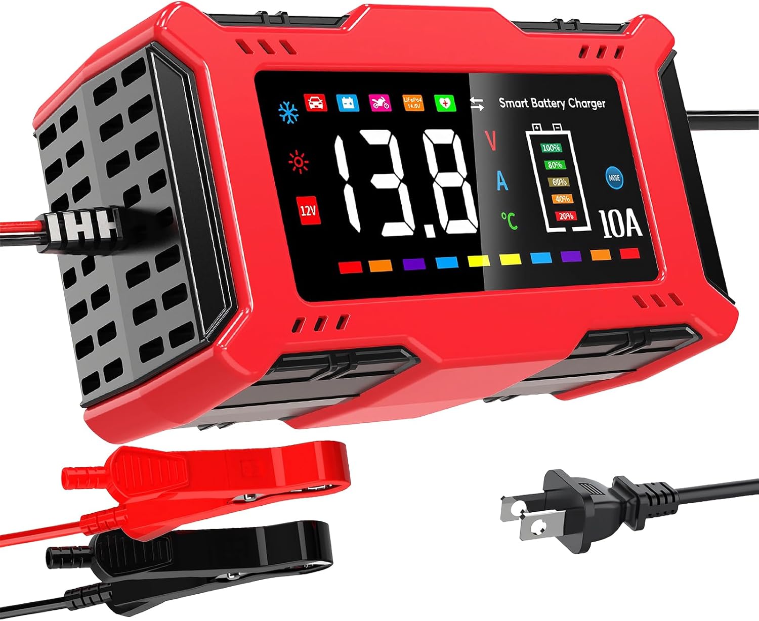 AMOSTING Car Battery Charger 10A with Large LCD Display