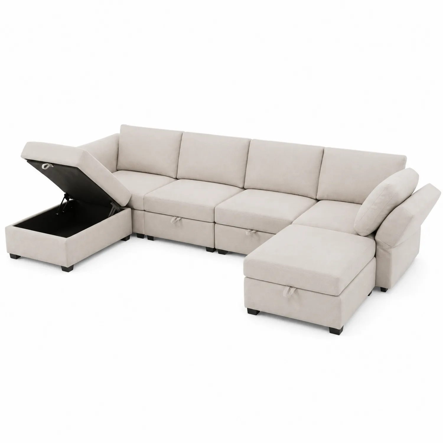 Canapé d'angle modulable en tissu avec rangement Beige