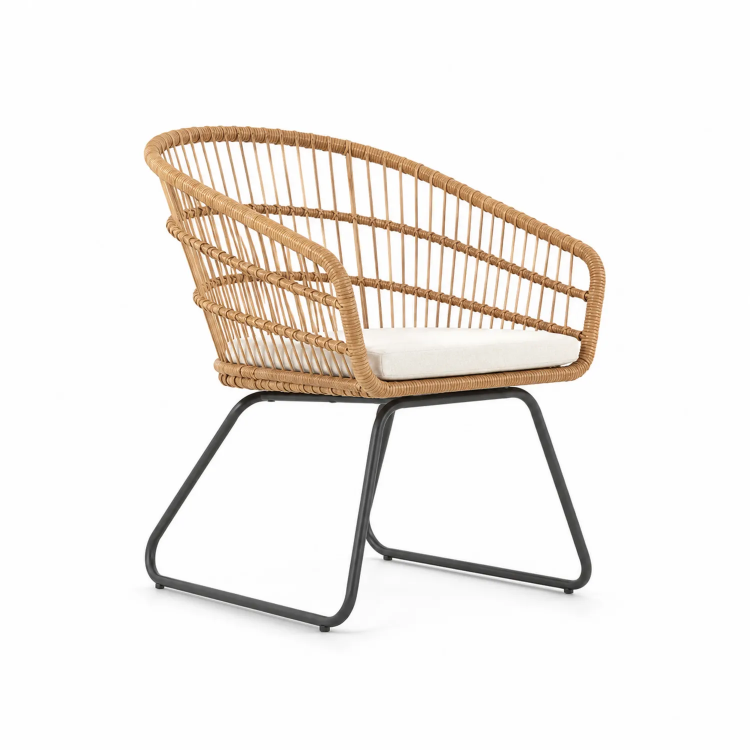 Chaise en rotin avec structure métallique et coussin en polyester