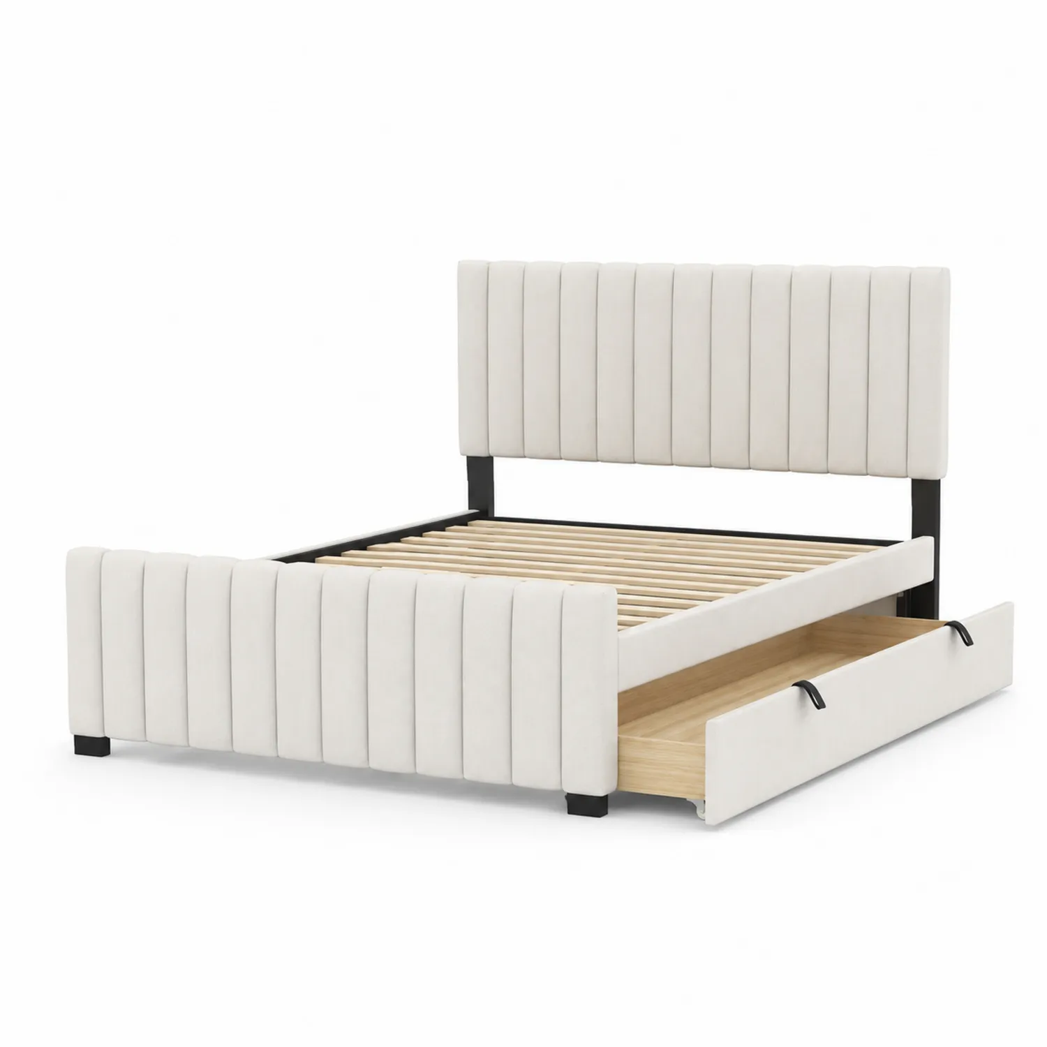 Lit double en tissu avec rangement 140x200 cm
