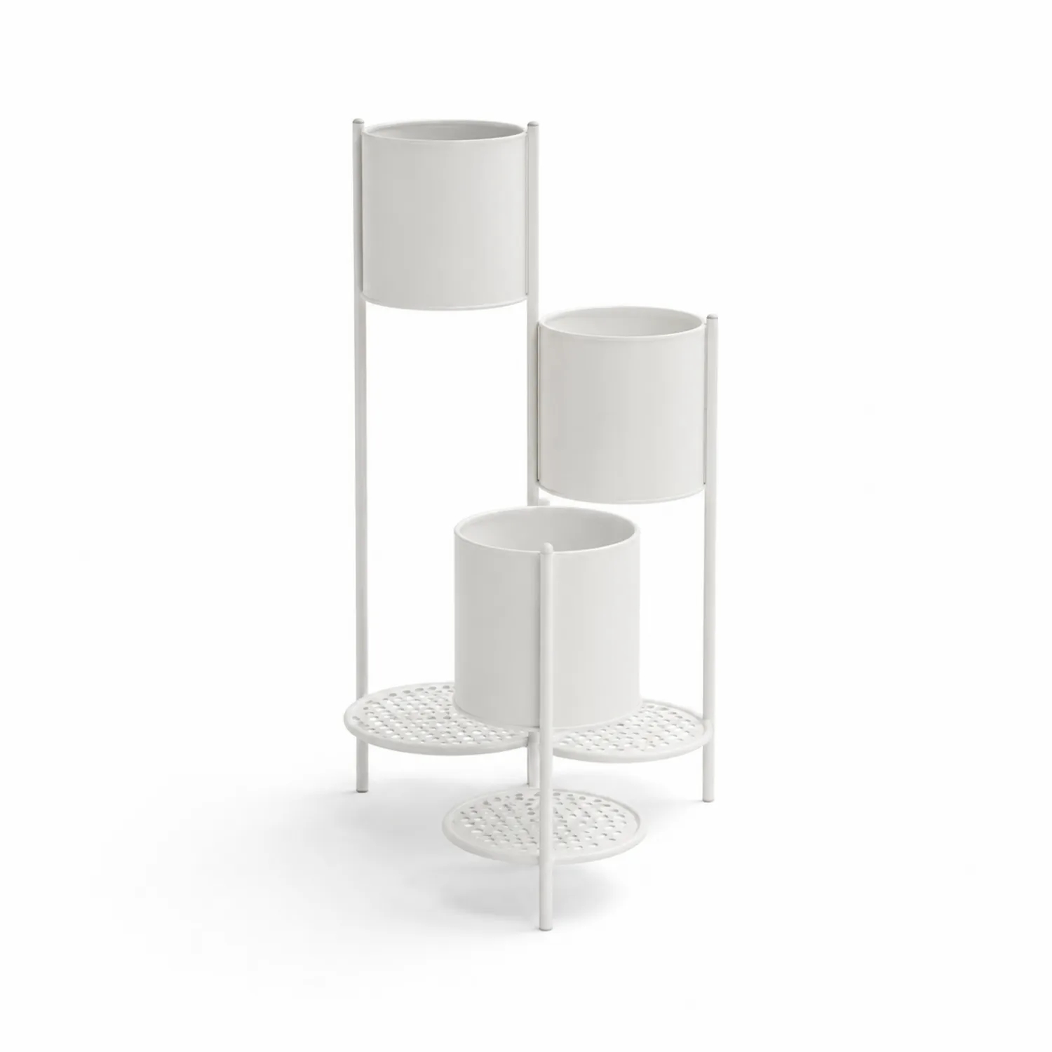 Support à fleurs en métal blanc à trois niveaux