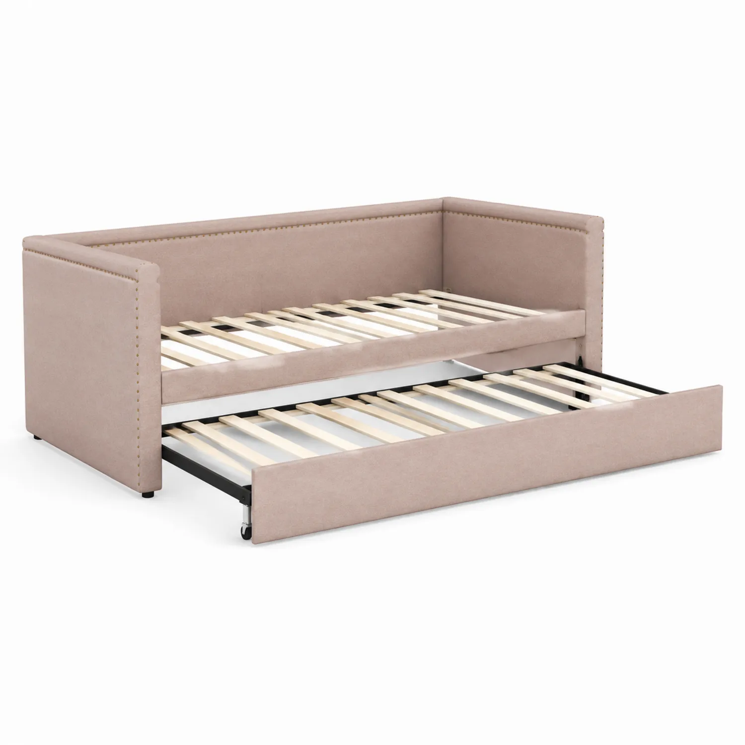 Lit de jour en bois avec tiroir en microfibre Beige