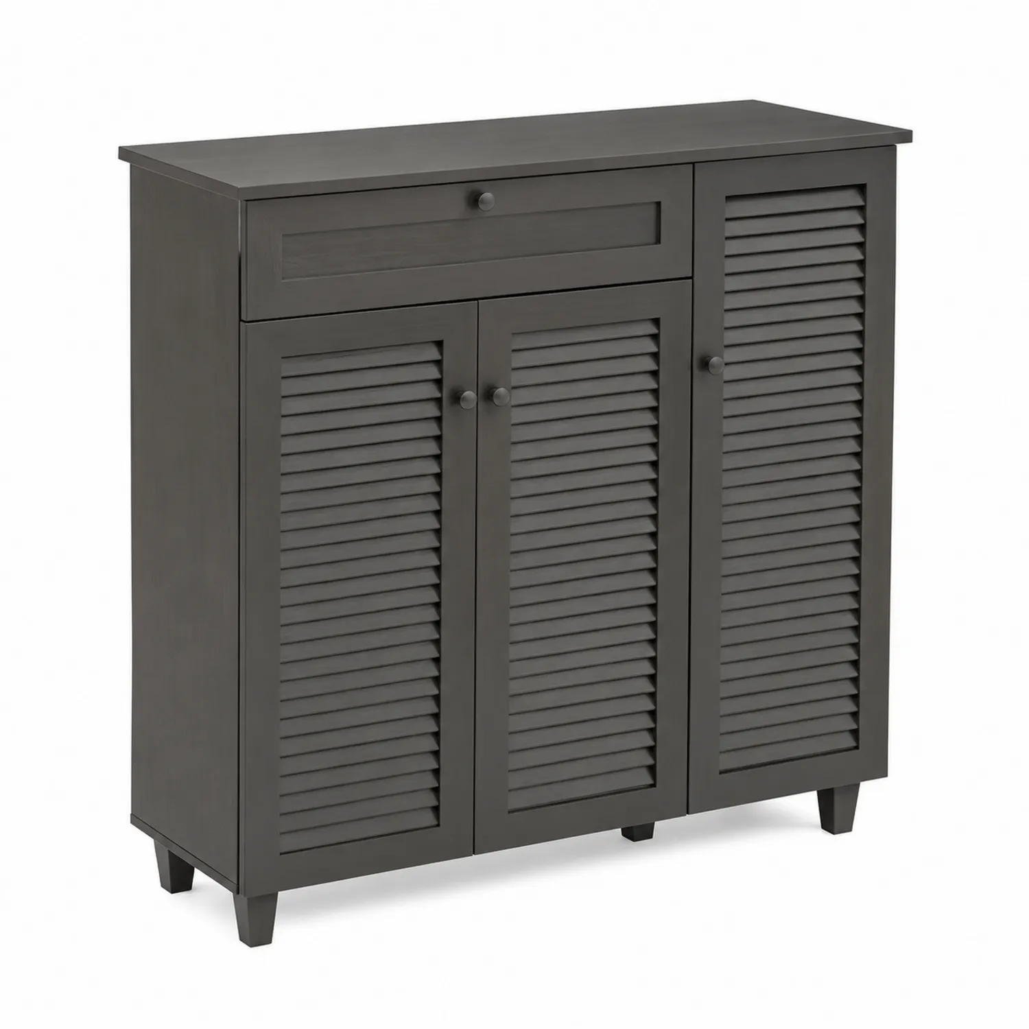Armoire à chaussures en bois avec portes et tiroir - Gris