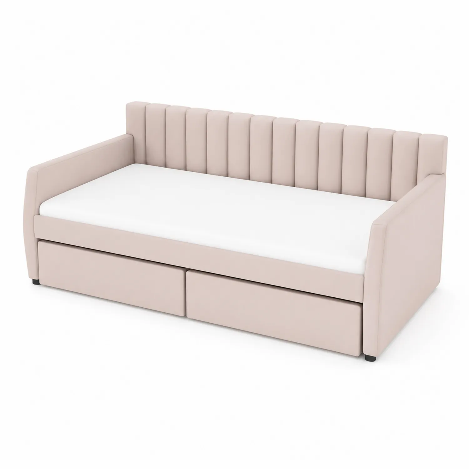 Lit de jour avec tiroirs en bois et tissu polyester Beige