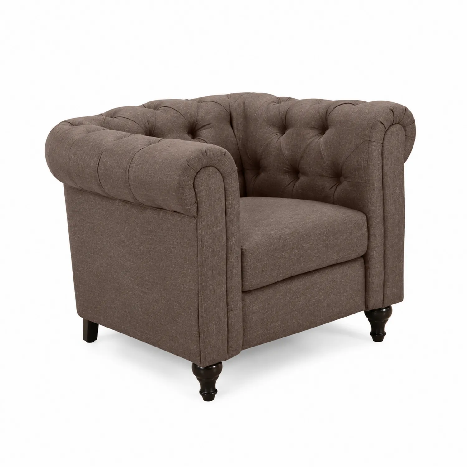 Fauteuil en Tissu Lin Marron avec Accoudoirs Arrondis