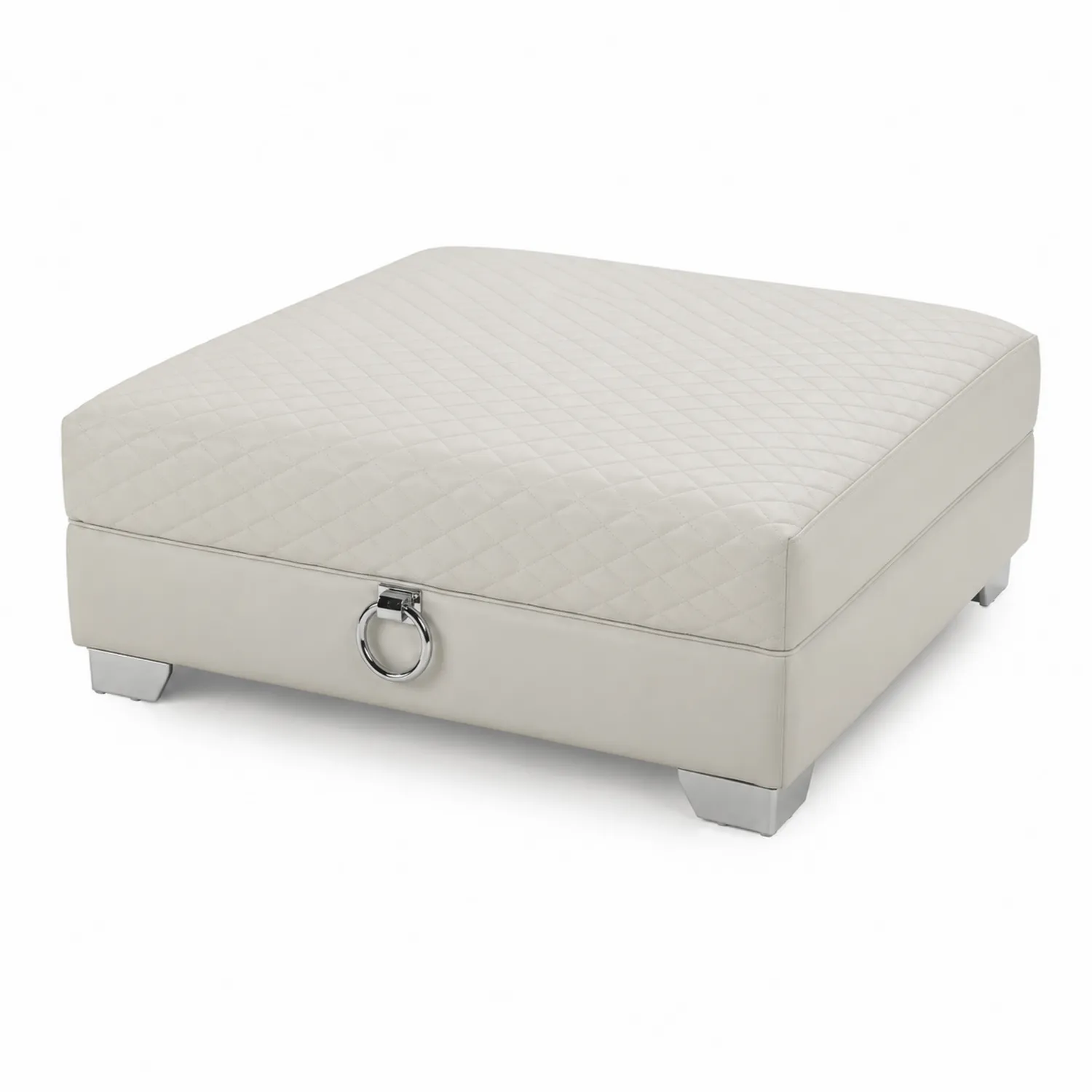Pouf en cuir synthétique Beige avec pieds en métal