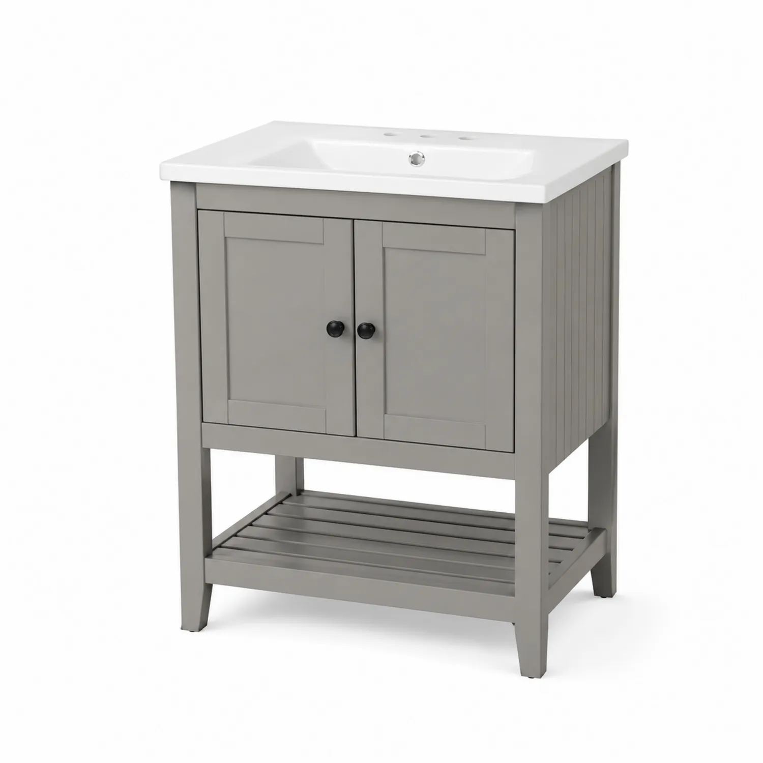 Meuble lavabo en bois avec vasque en céramique Gris